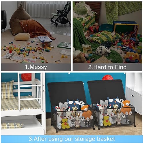 Miniatura 4 de Almacenamiento de juguetes, caja de juguetes de metal con ruedas, baúl grande de juguetes de 72 litros con tapa para juguetes, ropa, zapatos,