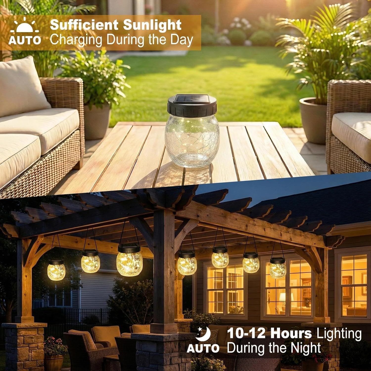 4 Pack Small Solar Lanterns Outdoor Waterproof, Cracked Glass Hanging Globe Lights for Backyard Patio Garden Pathway Balcony and Table Decor, Warm White