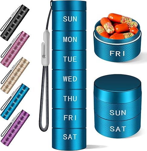 Miniatura 1 de Pastillero de viaje, pastillero de metal impermeable semanal, pastillero, pastillero diario a prueba de humedad, 7 días, contenedor grande para