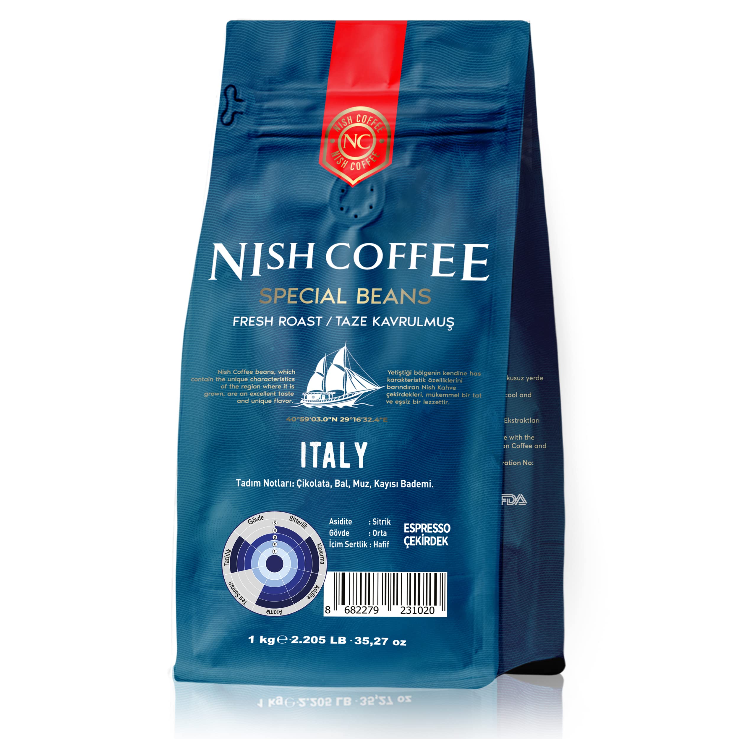 Nish Espresso Kahve Italy 1 Kg- Çekirdek : Amazon.com.tr: Gıda