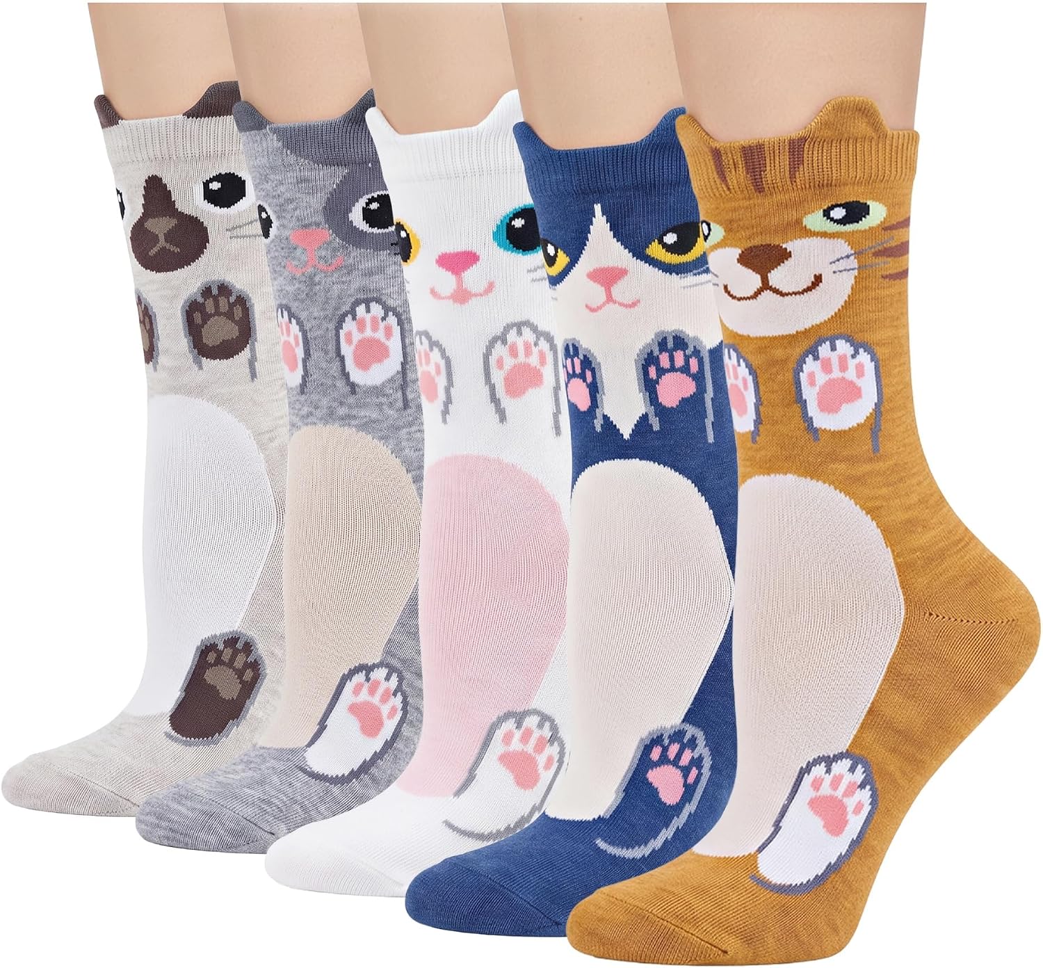 Chalier 5 Pairs Socks for Women, Fun Cat Dog Animal Funny Socks Gifts