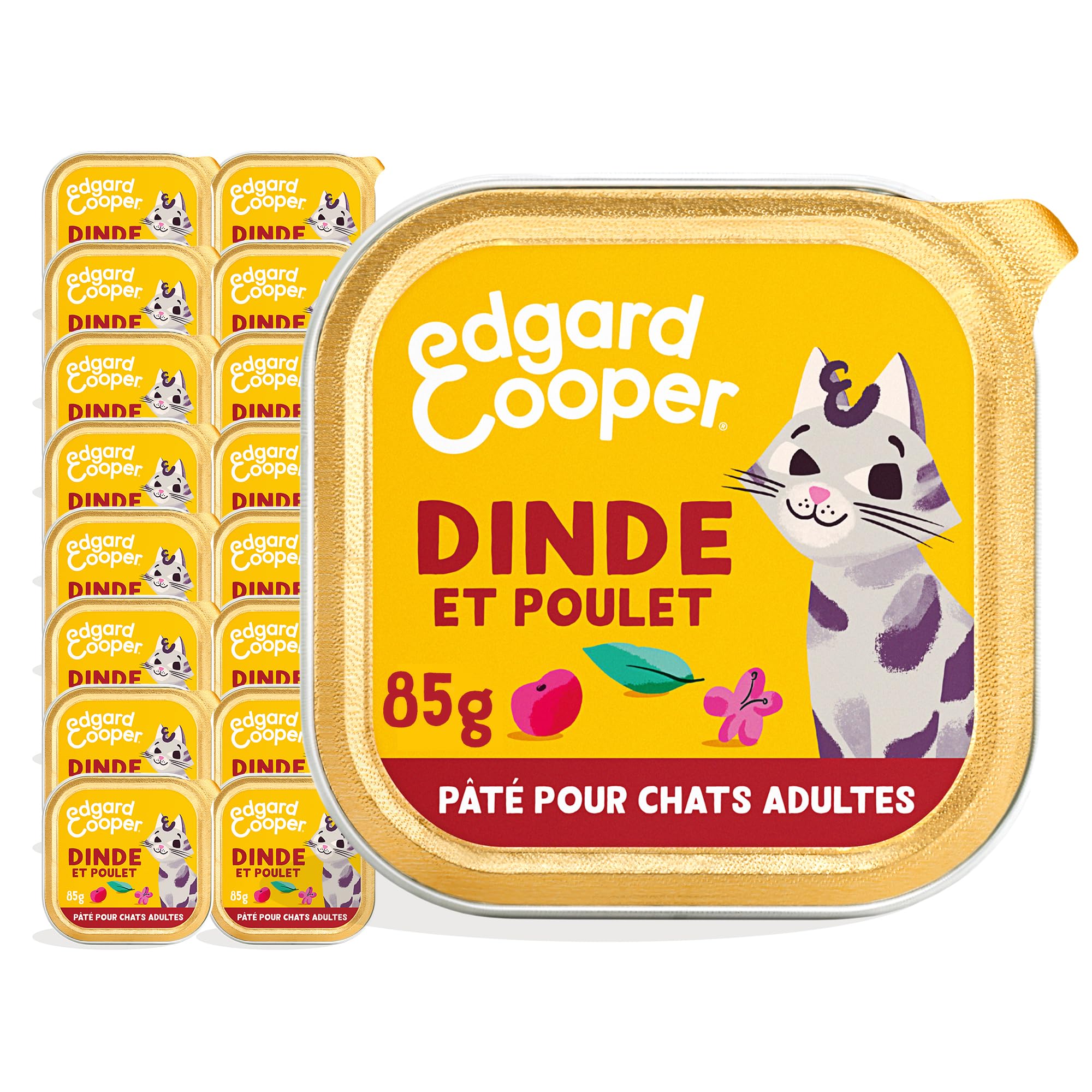 Edgard & Cooper - Paté para gatos, Adultos, (Dinda y Pollo, 85 g x 16), Carne Fresca y proteína de Calidad, Ingredientes Reales para gatos, paté esterilizado y Activo