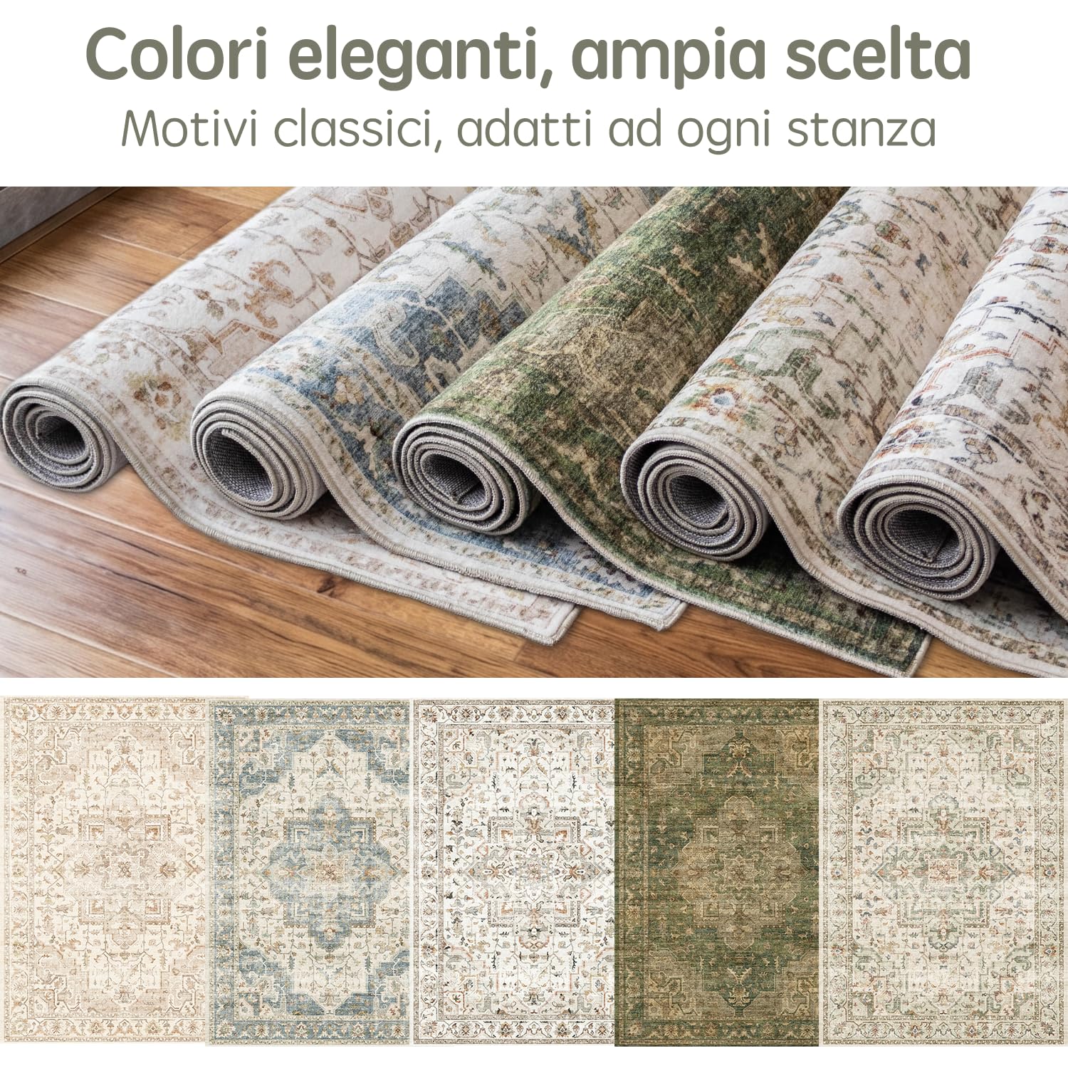 Vintage Tappeto per Salotto Verde Chiaro ⌀120 cm | Antiscivolo Lavabile in Lavatrice | Tappeto Interno per Soggiorno, Camera e Sala da Pranzo