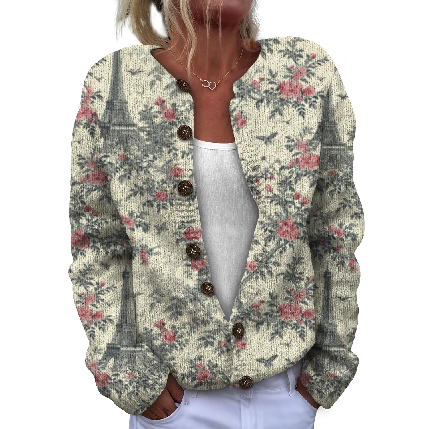 MARSVOVO Fashion Cardigan Sweaters for Women Lightweight Knit Button Down Fall Sweater Loose Cozy Cute Cardigan