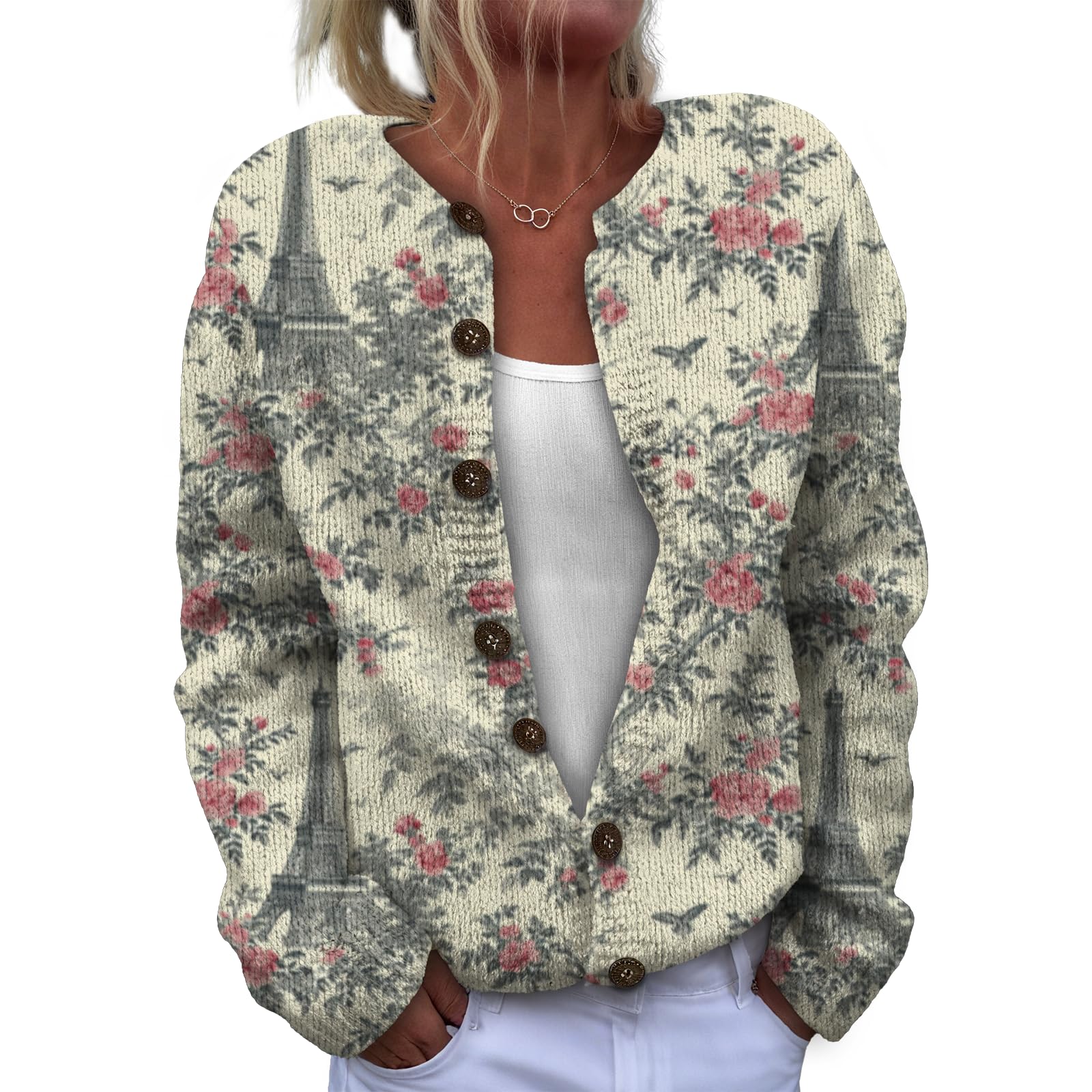 MARSVOVO Fashion Cardigan Sweaters for Women Lightweight Knit Button Down Fall Sweater Loose Cozy Cute Cardigan
