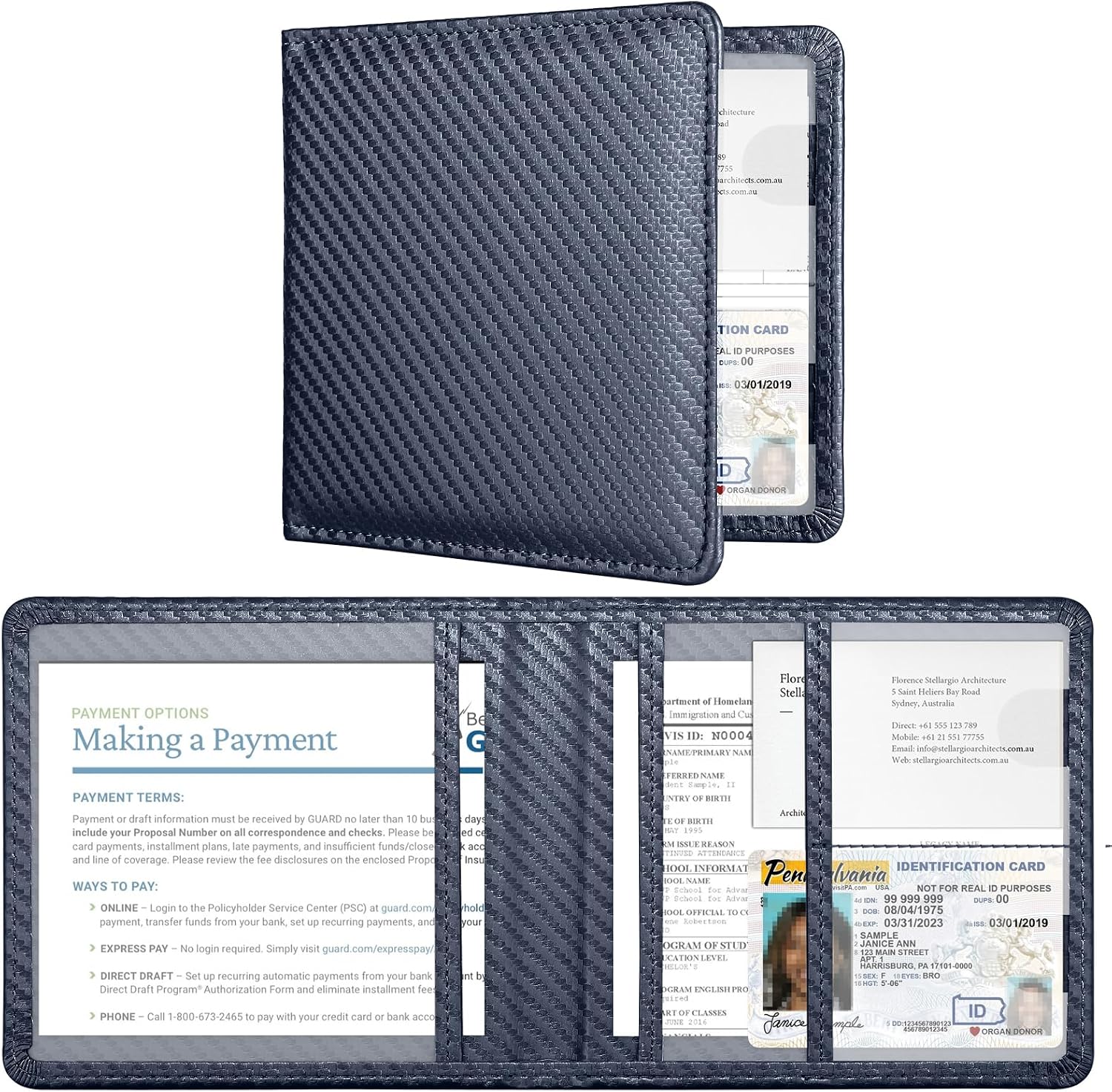 Car Registration and Insurance Card Holder，Vehicle Glove Box Car Organizer，Accessories Case for Storing Driving Licences, Cards, Documents