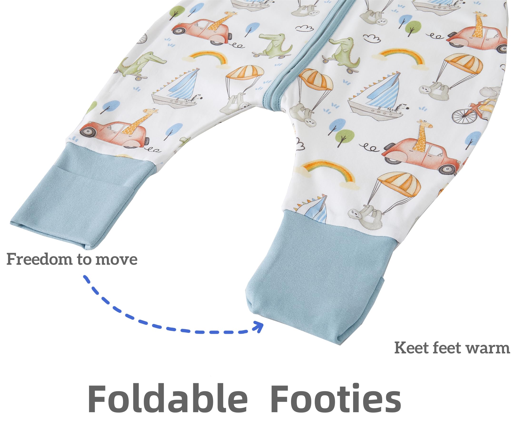 Sacco nanna con piedi, 1,5 Tog, 100% cotone, per bambini, tutto l'anno, con gambe, per ragazzi e ragazze