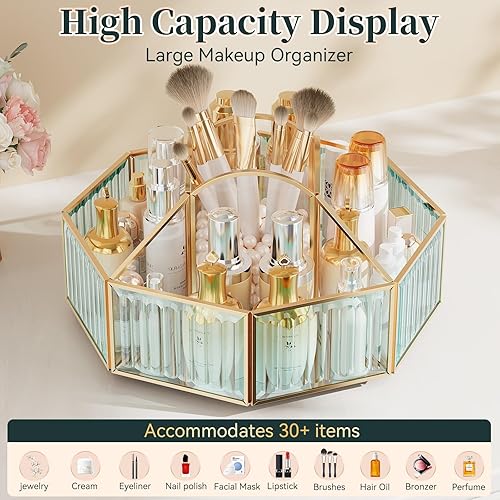 Miniatura 3 de 360° Rotating Makeup Organizer Spinning Vanity Organizer with Makeup Brush Holder for Countertop, Bathroom Storage, Skincare, Perfume & Cosmetic