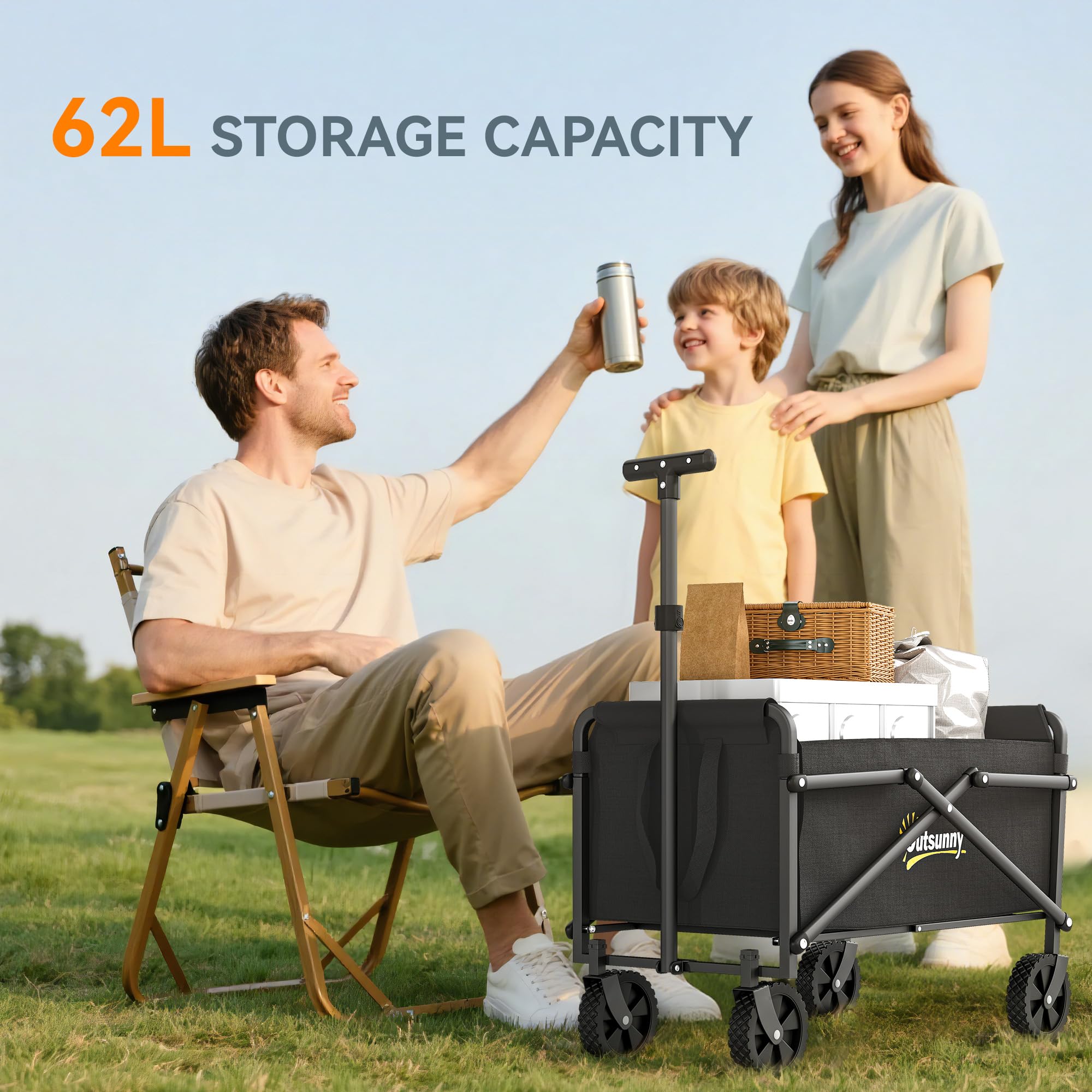 Outsunny 62L Festival Trolley on Wheels, Portable Small Folding Trolley Cart - Image 3