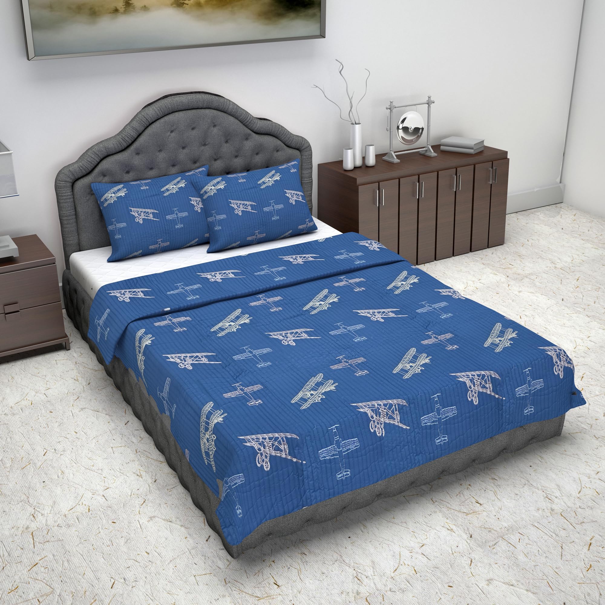 Divine Casa Microfiber Comforter - Navy Blue & White -24 Divine Casa Microfiber Comforter - Navy Blue & White -24