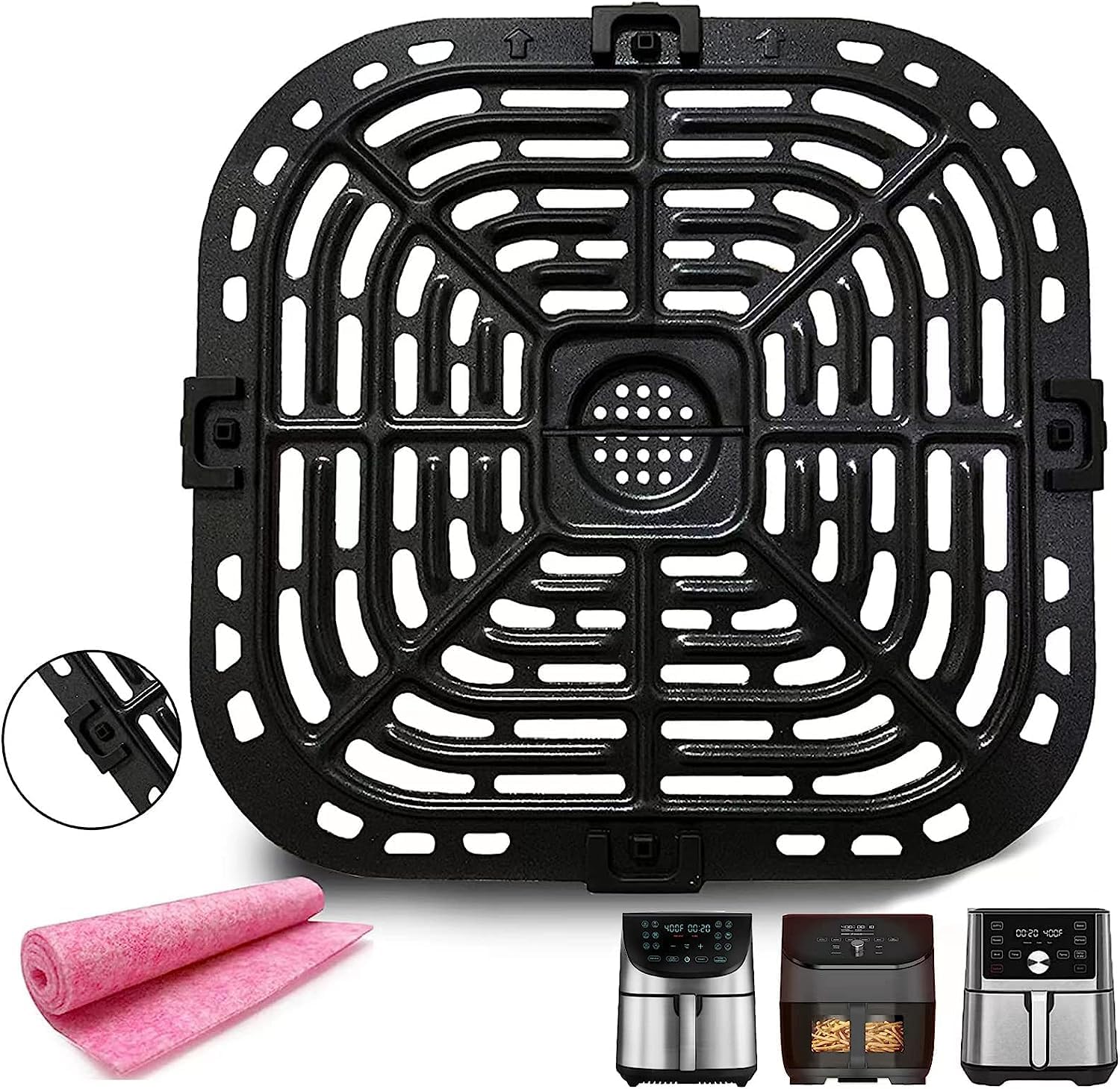 Air Fryer Grill Plate for Instant Pot Vortex Plus 6 in 1 6 QT XL Air Fryers, Upgraded Air Fryer Grill Pan Crisper Tray Replacement Parts with Rubber Feet for Instants, Non-Stick, Dishwasher Safe