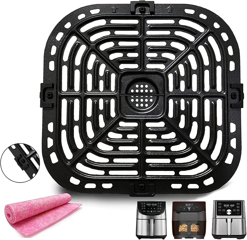 Air Fryer Grill Plate for Instant Pot Vortex Plus 6 in 1 6 QT XL Air Fryers, Upgraded Air Fryer Grill Pan Crisper Tray Replacement Parts with Rubber Feet for Instants, Non-Stick, Dishwasher Safe