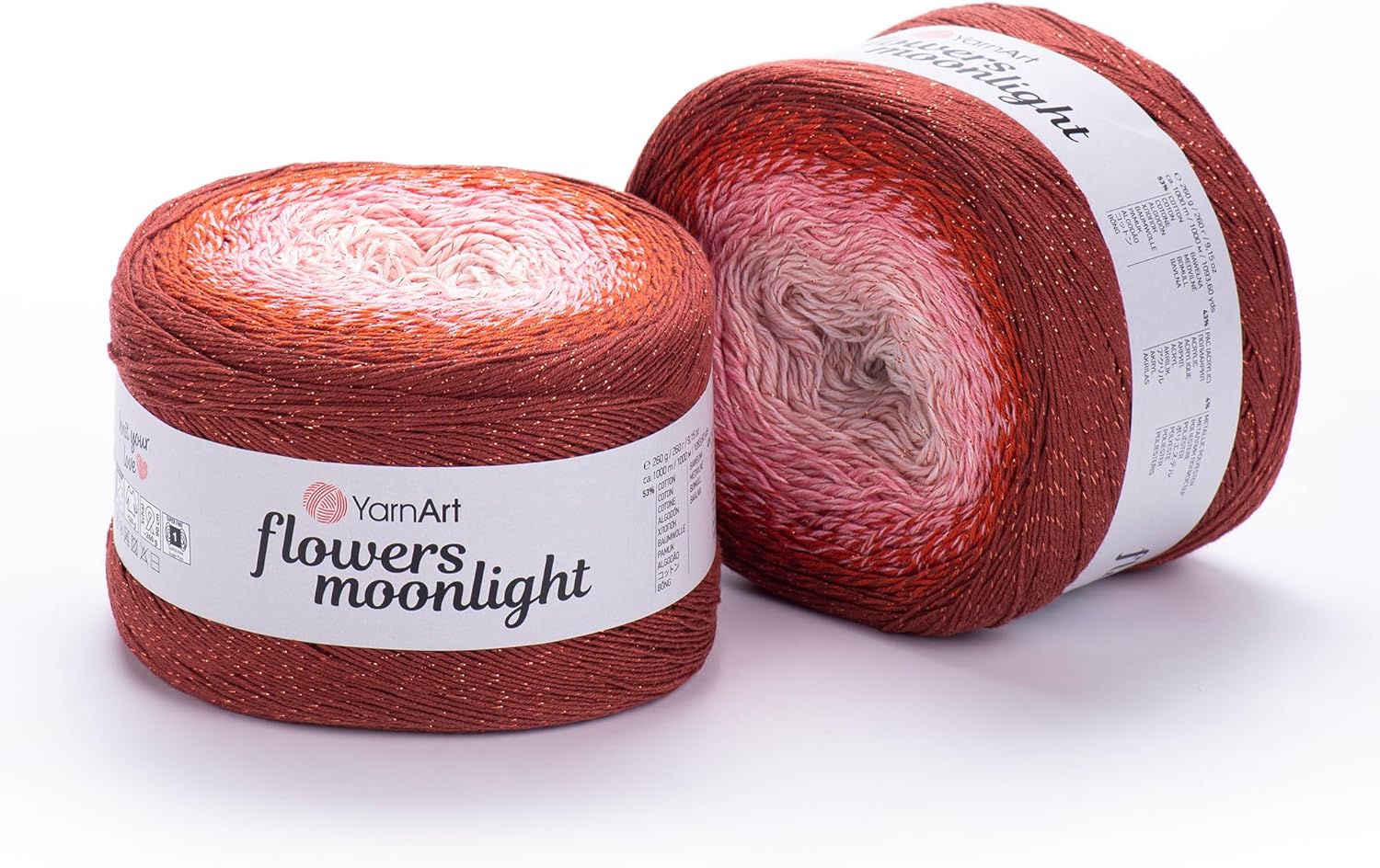 1 Skein/Pack YarnArt Flowers Moonlight Gradient Glitter Yarn, Each Ball 9.17 oz (260 gr) / 1094 Yards (1000m), 53% Cotton 43% Acrylic 4% Metallic Polyester, Yarn for Knitting and Crochet (3268)