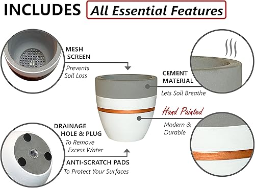 Miniatura 2 de PASENITY Macetas de interior pintadas a mano, juego de 3 macetas modernas de cemento para suculentas con drenaje, las mejores macetas para cactus,