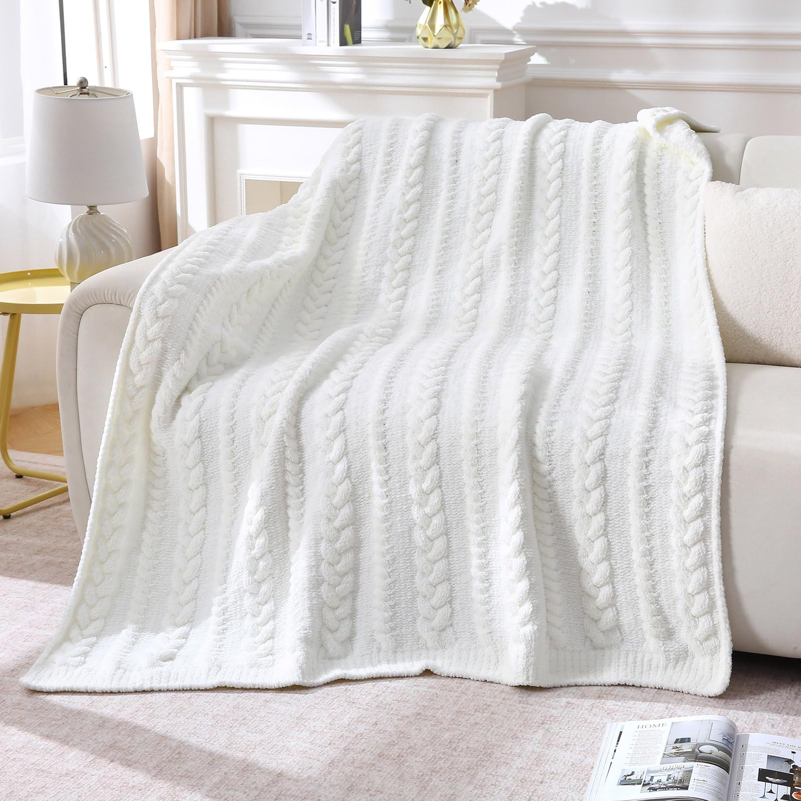 Photo 1 of ***STOCK PHOTO FOR REFERENCE ONLY***

FULFCLVR Cable Knit Throw Blanket 50x60 Inches - Chunky Knit Chenille Blanket for Couch, Bed | Warm & Cozy Winter Blanket for Living Room, Farmhouse Home Decor | Off White