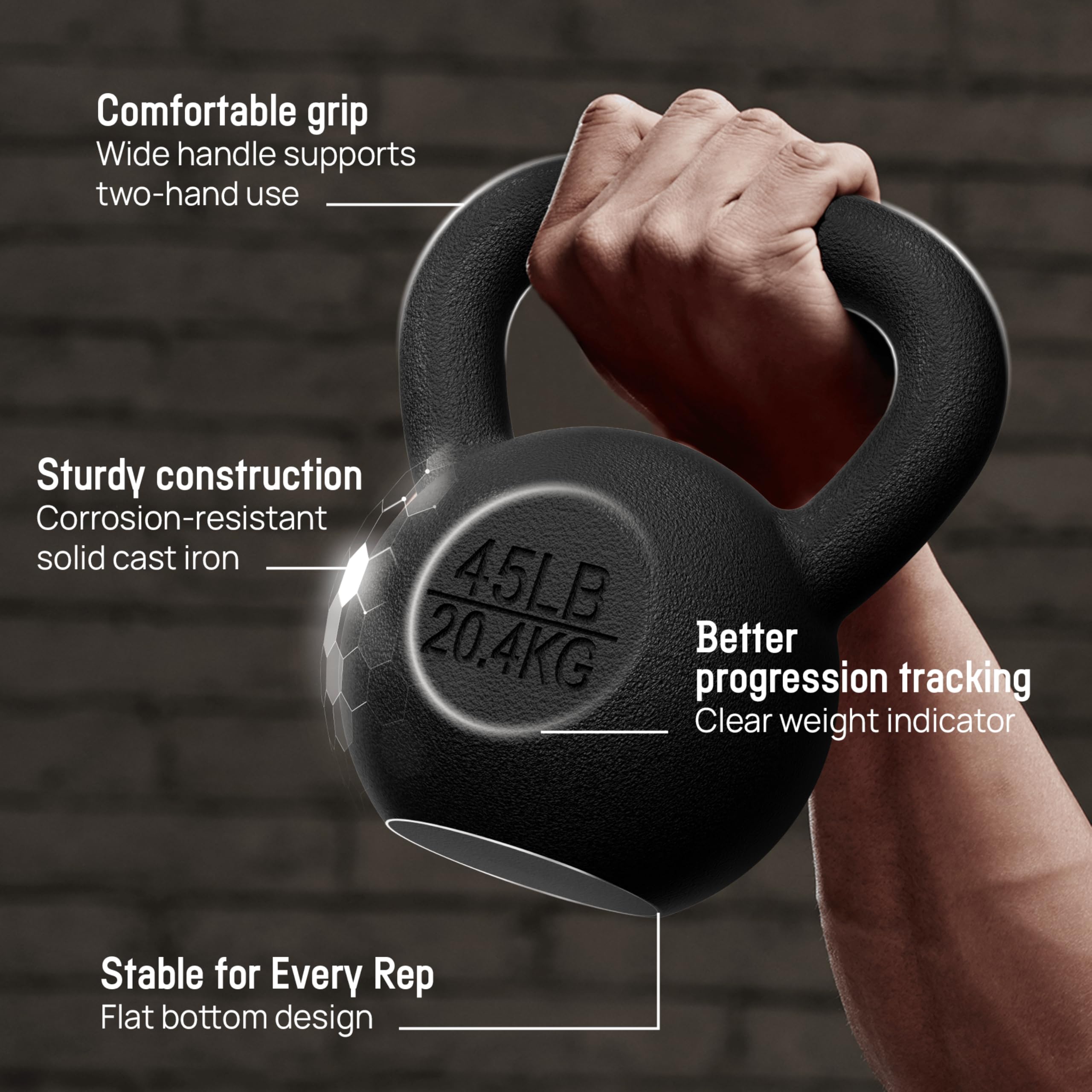 Yes4All 2-20kg Cast Iron Kettlebells, Kettlebell Weights Set, Black Kettle Bell