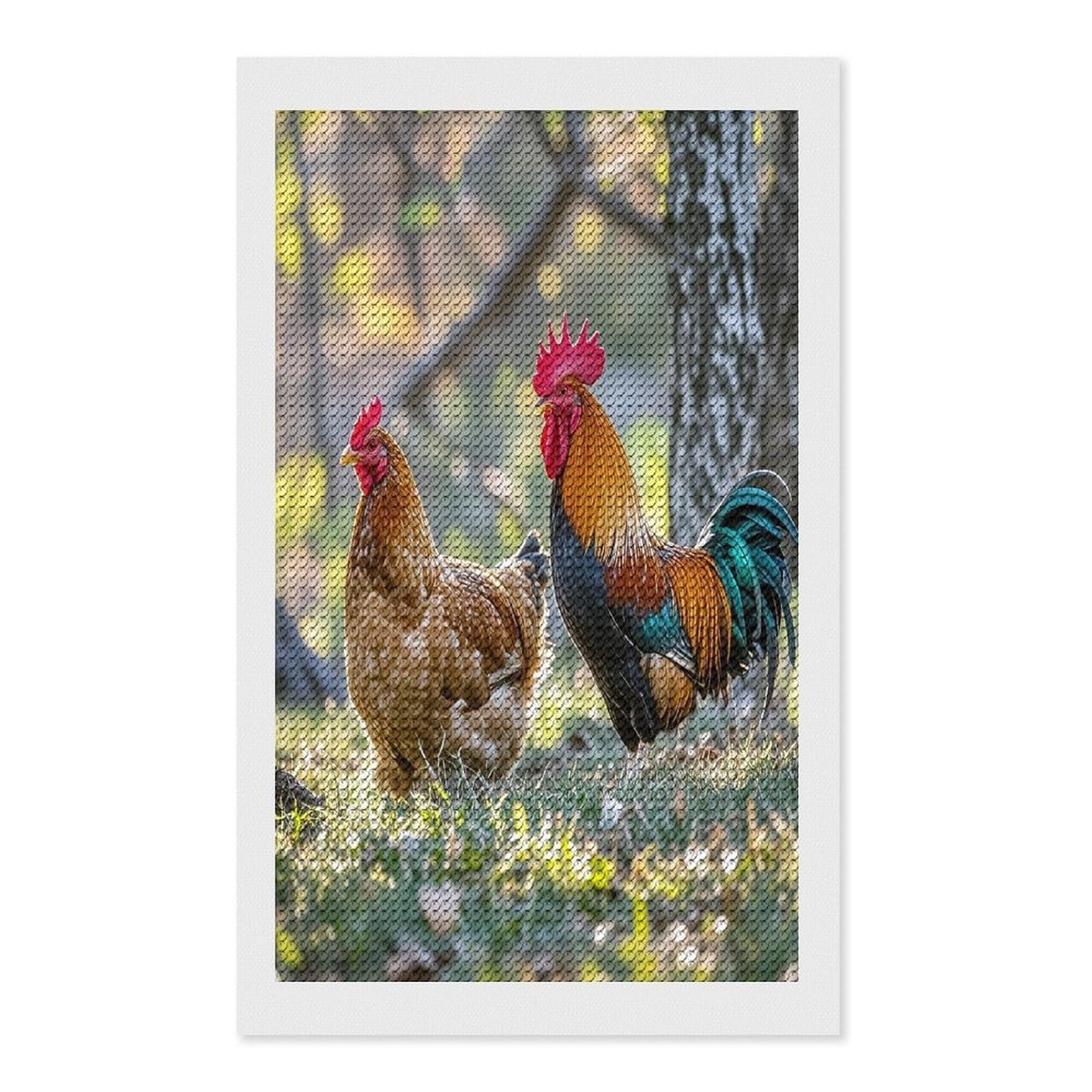 FekiLoot Beautiful Rooster Hen Diamond Painting Kits for Adults Full Round Drill Diamond Art Kits for Beginners 5D DIY Diamond Dots Paintings Diamonds Pictures Gem Art Home Wall Decor 12"x20"