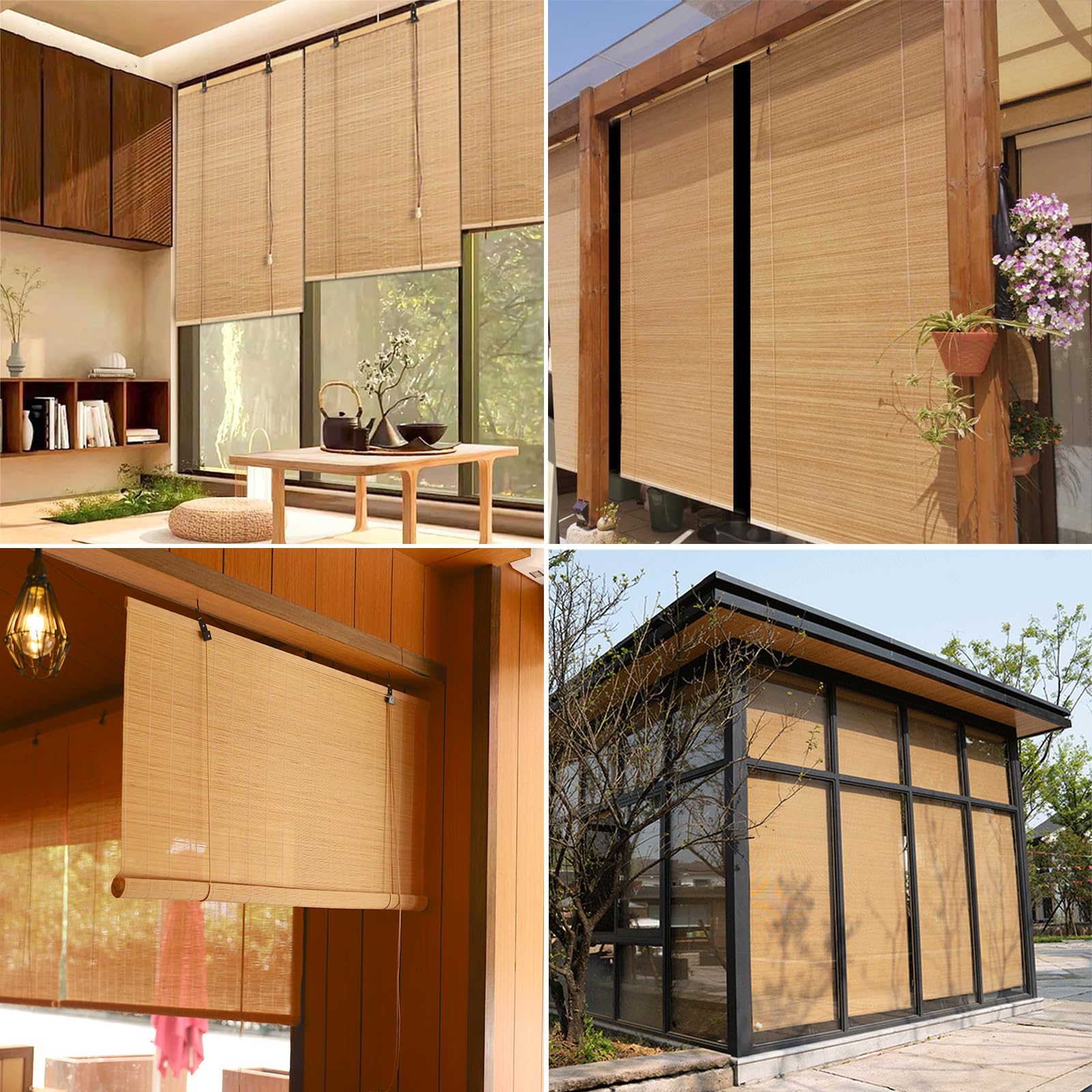 1 store enrouleur personnalisé en bambou 135 cm – Store extérieur naturel pour balcon, fenêtre et porte de jardin, blocage de 60 % de la lumière, protection solaire, respirant et intimité