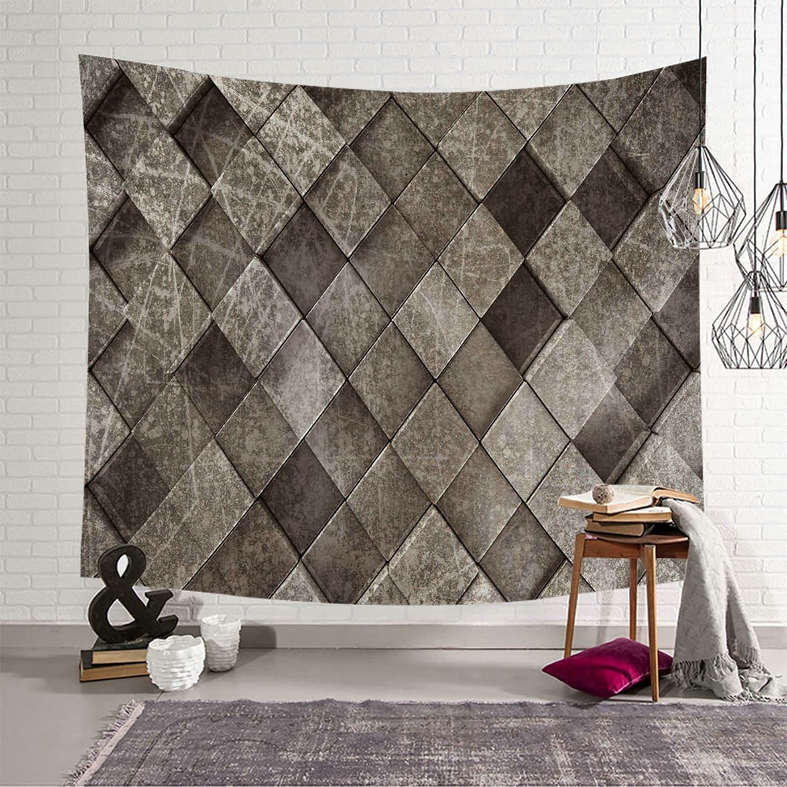 Tapiz de pared resistente de poliéster con patrón geométrico gris oscuro de 150x130