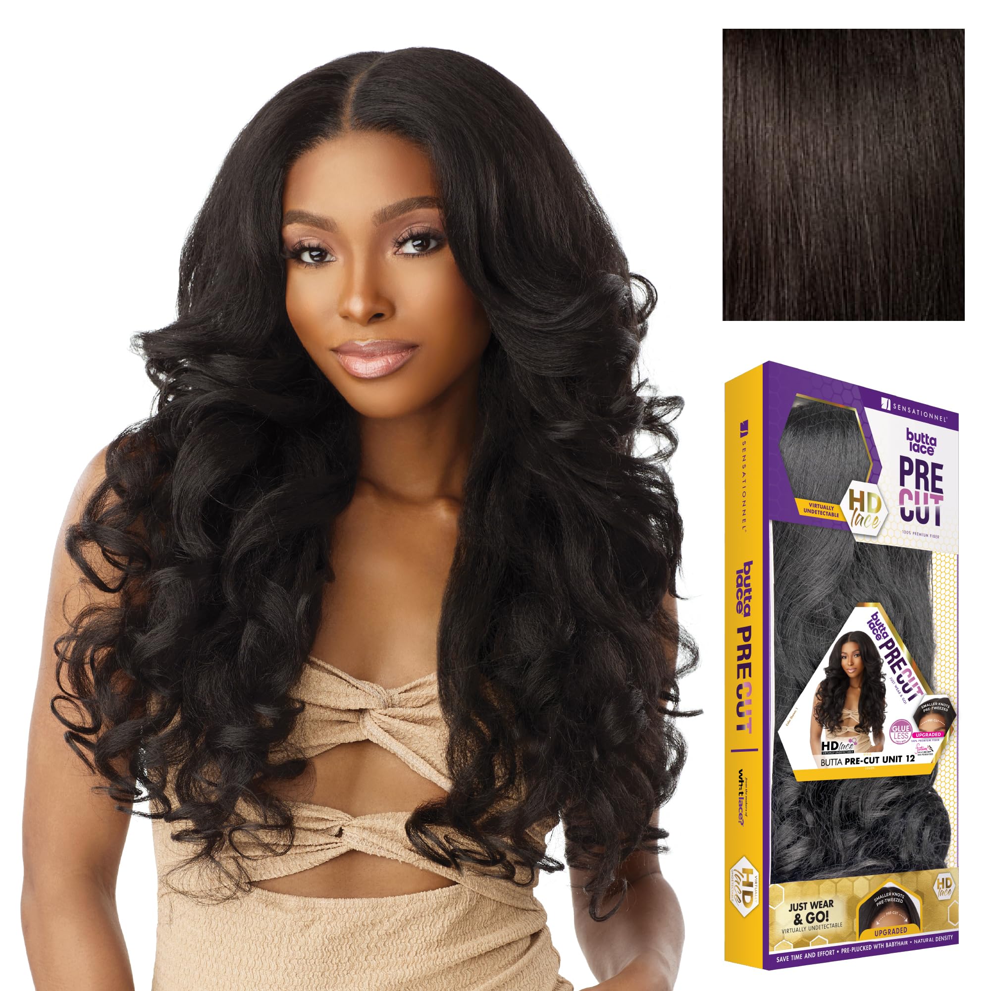 Butta Lace Precut Wigs - Unit 12 Glueless Extra Wide 5 Inch Deep Parting Synthetic Pre Tweezed Smaller Knot Hairline (2 DARKBROWN)