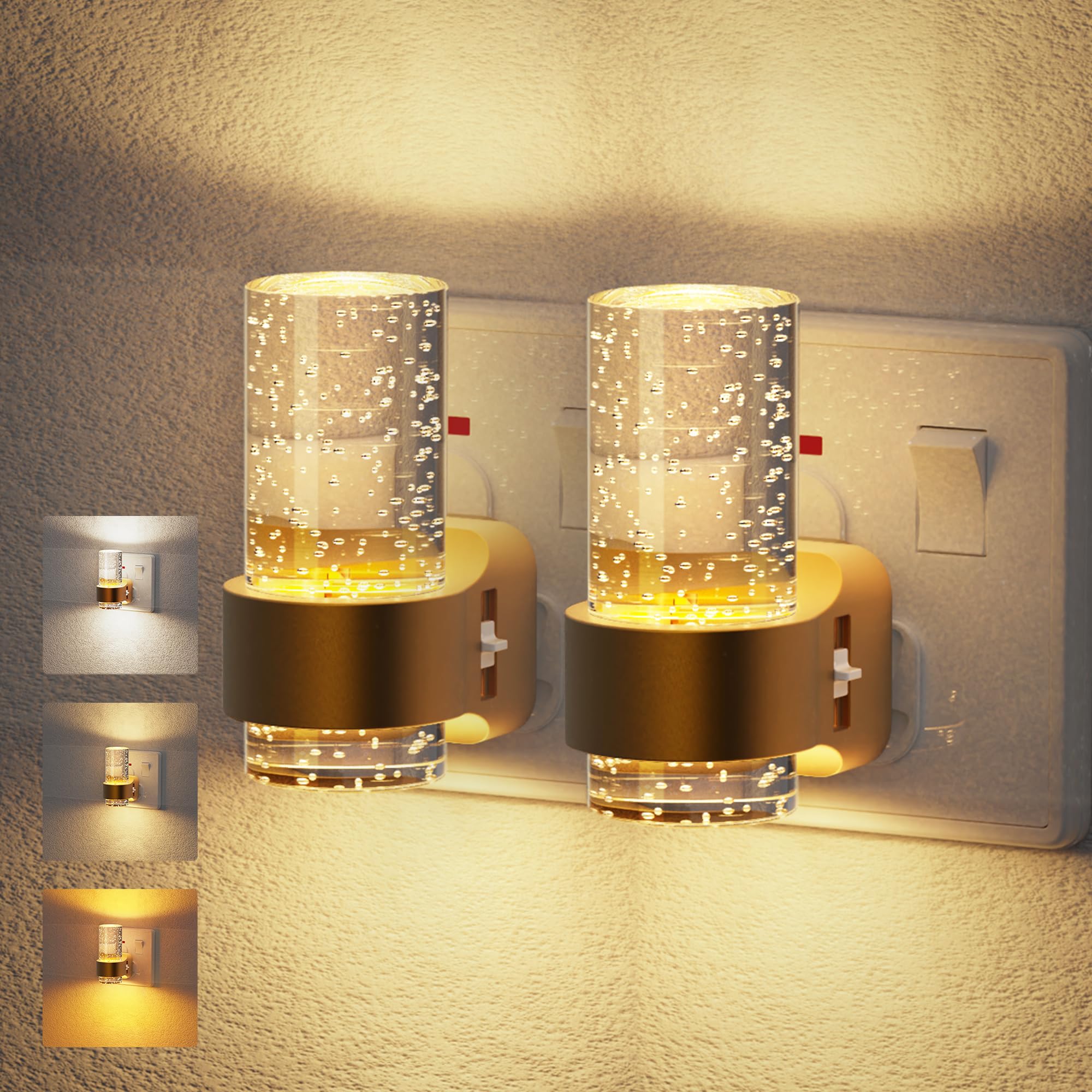 JandCase Night Light Plug in Wall, Dusk to Dawn Sensor, Amber/3000K/5000K