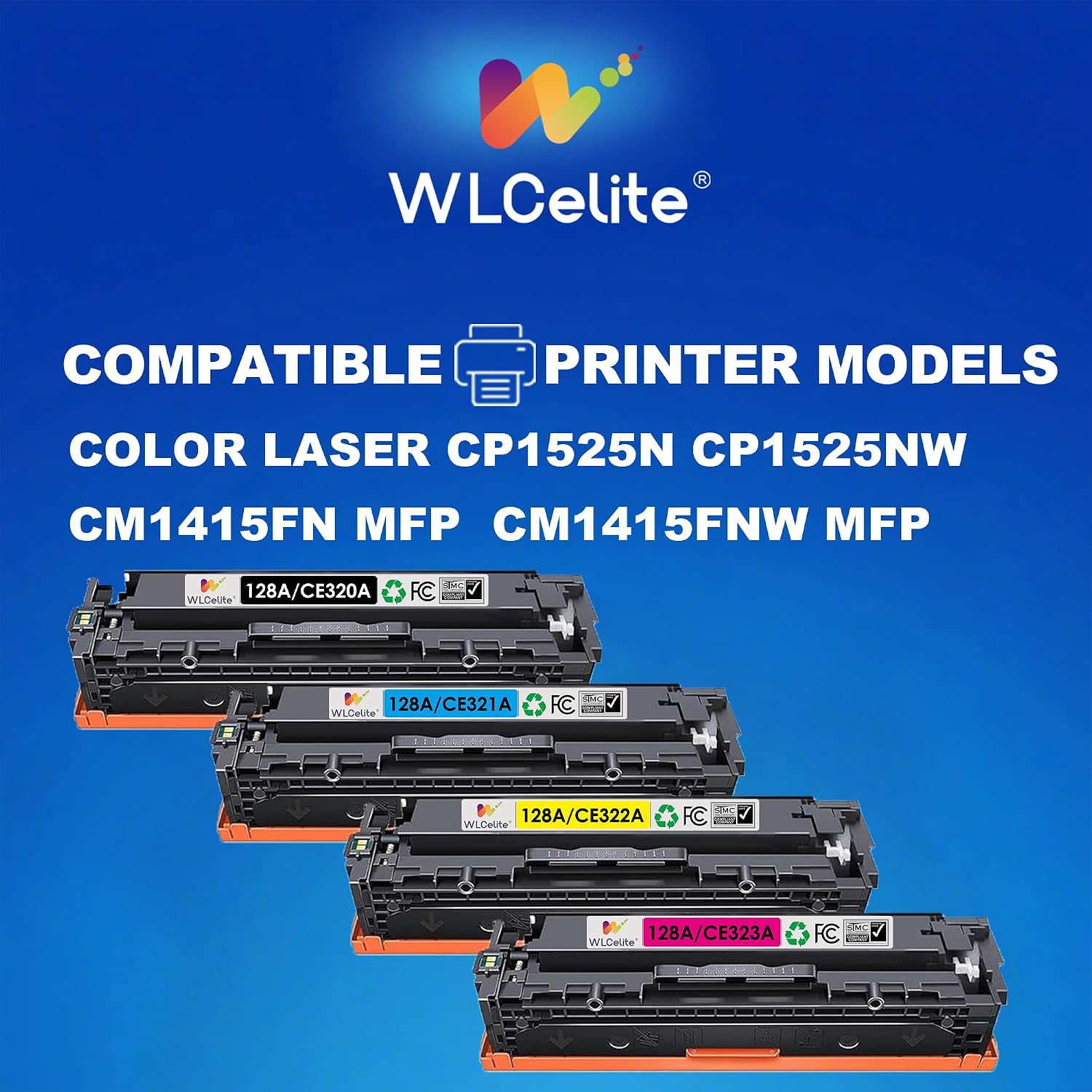 128A Toner Cartridge 4 Pack High Yield Replacement for HP 128A CE320A CE321A CE322A CE323A Toner Cartridge Color Laser CM1415fn CP1525n CP1525nw MFP CM1415fnw MFP Printer (Black Cyan Yellow Magenta)