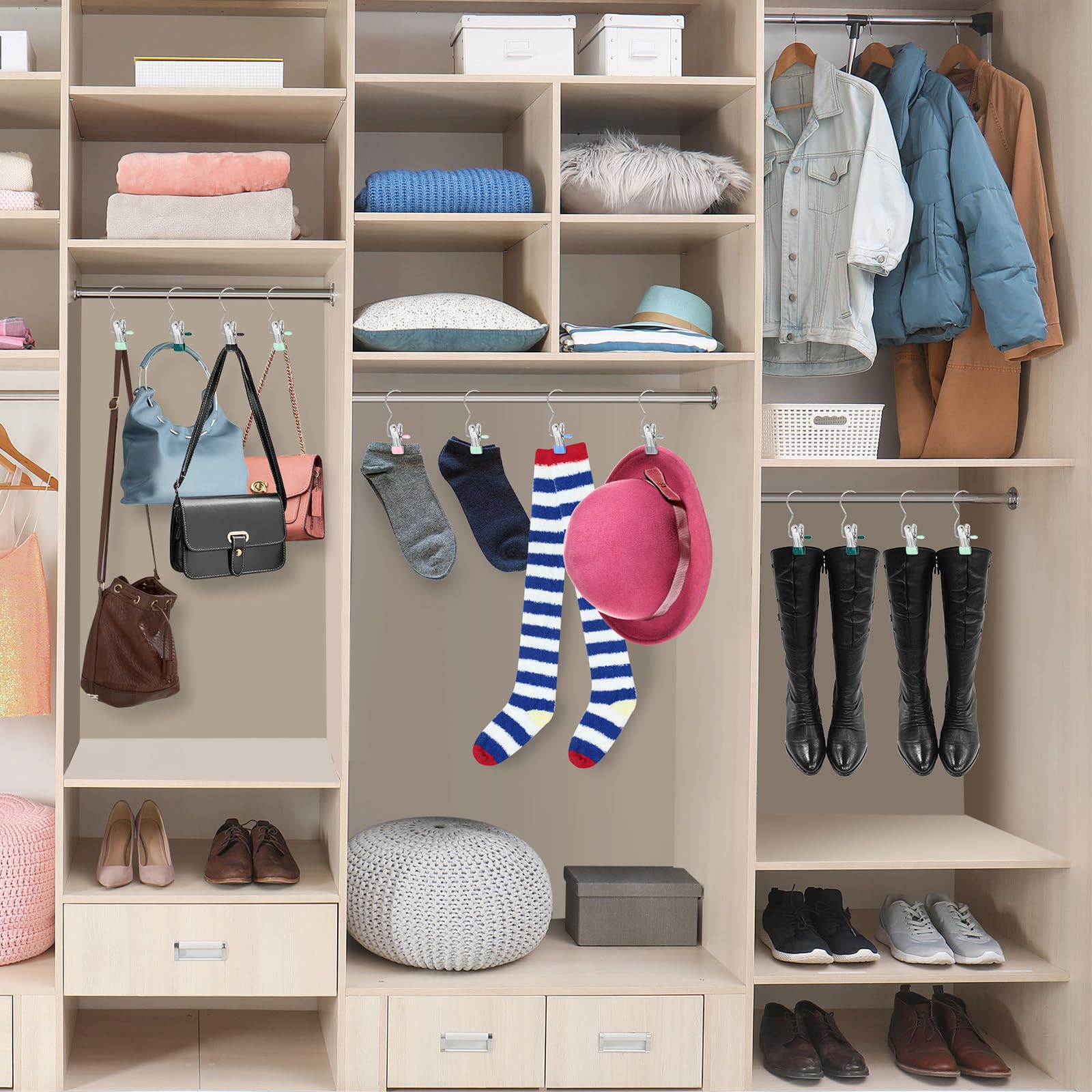 Yinder Stiefelbügel, Clips, Wäscheklammern, zum Aufhängen, Edelstahl, tragbare Clip-Kleiderbügel für Schrank, Reisen, Socken, Hosen, Handtaschen, Hüte, Handtücher (mehrfarbig, 300 Stück)