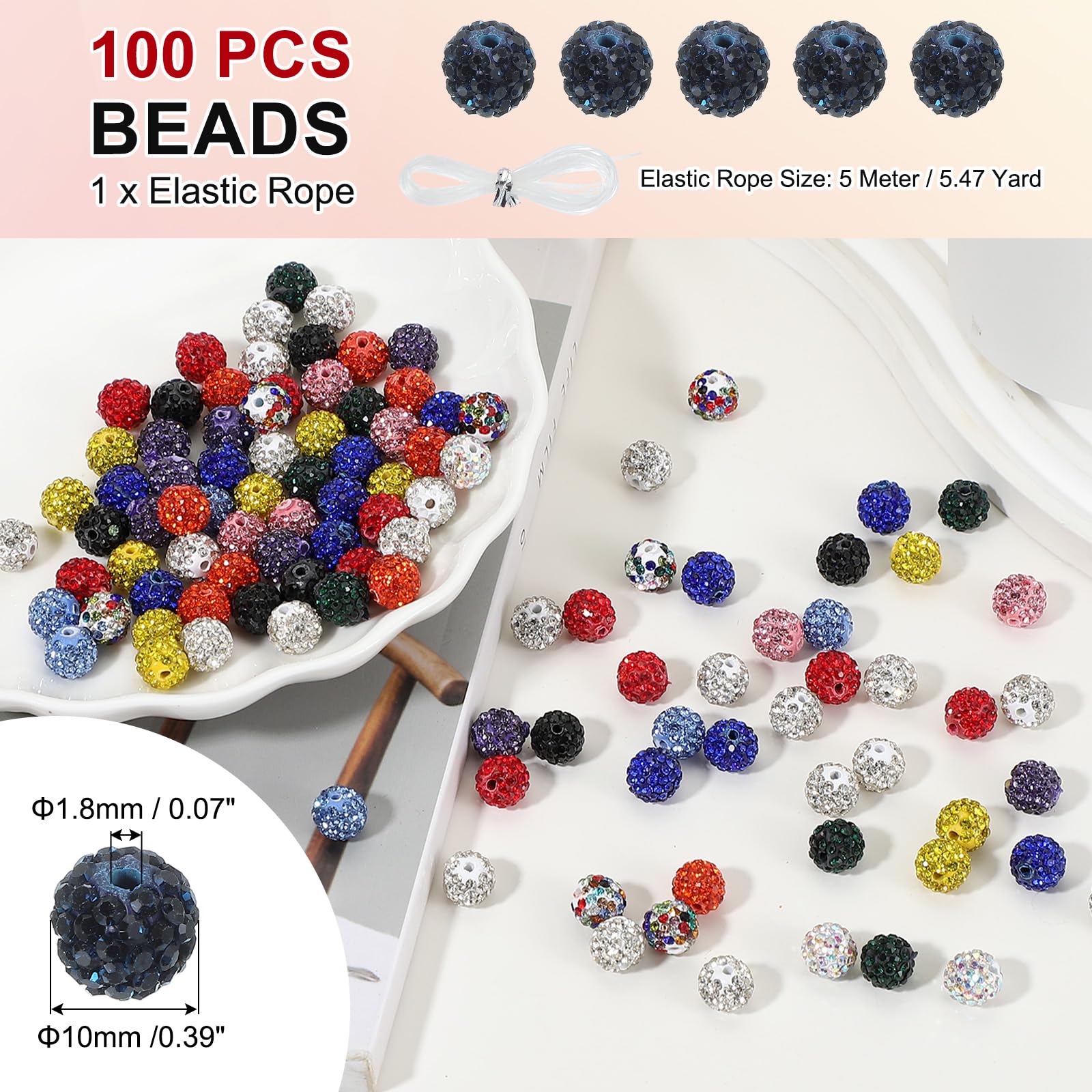 PATIKIL 100 Pcs Blue Black Round Rhinestone Beads for Jewelry Making 10mm Disco Ball Sparkle Crystal Clay Beads with Hole for Bracelet Necklace DIY Crafting - Image 2