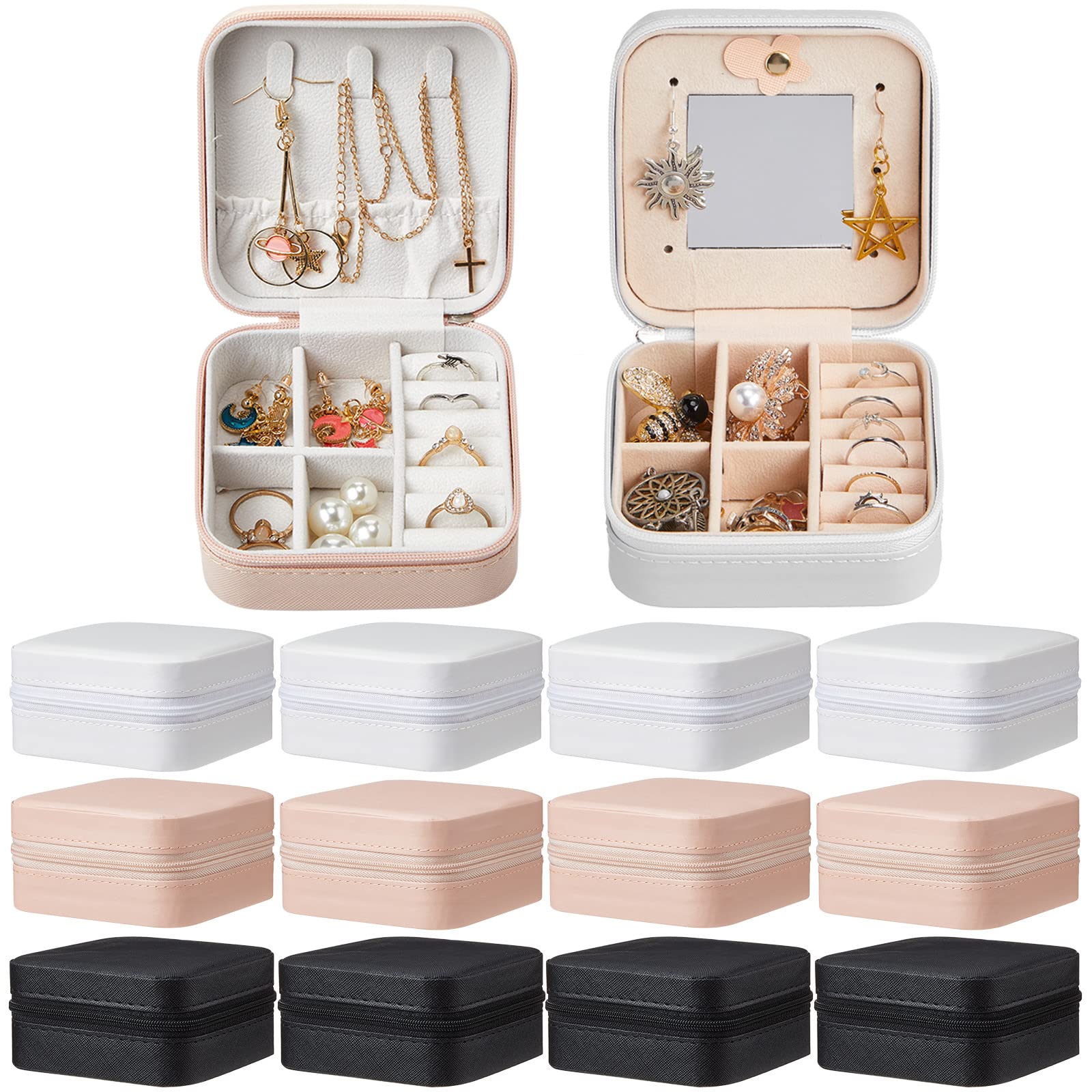 Yinkin12 Pcs Travel Jewelry Case Small Box Bridesmaid Gifts Mini Organizer Display Storage Box for Women Girls Rings Earrings Necklaces Gifts