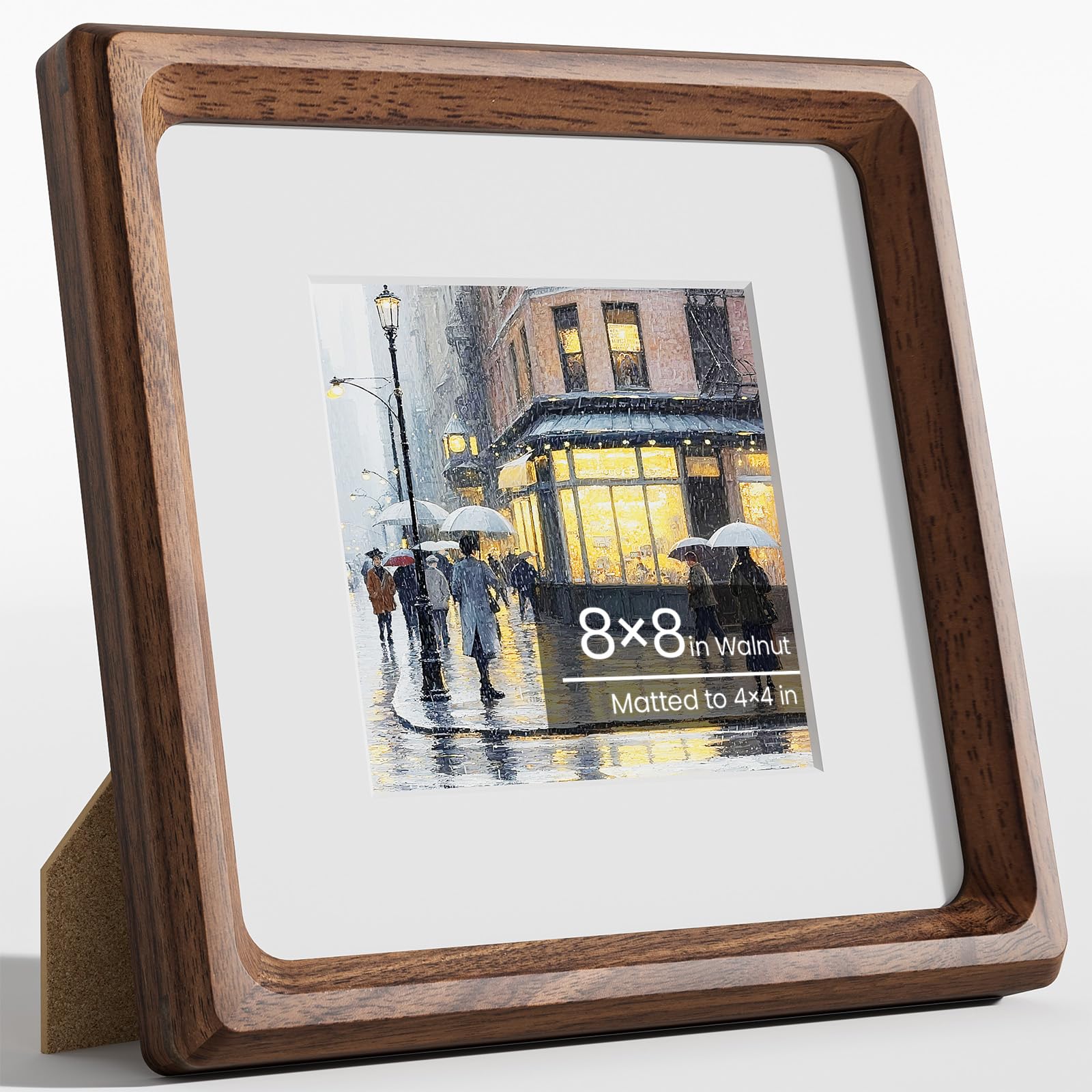 8x8 Photo Frame, Natural Solid Walnut Wood Picture Frame with Tempered Glass, Handcrafted Rounded Corner 8x8 in Square Frames Matted to 5x5 in Photos, Wall or Tabletop Display Poster — image 1