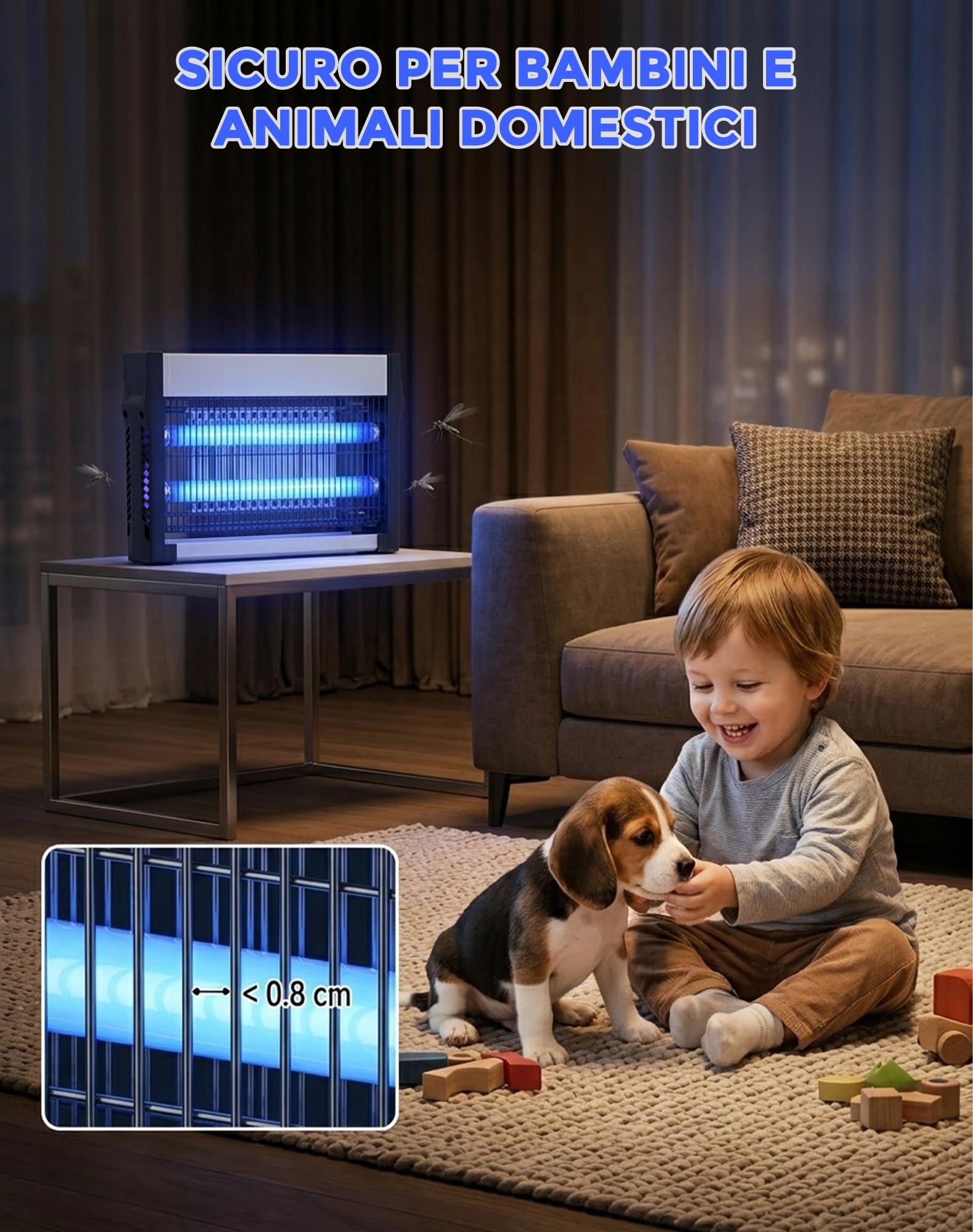 Lampada Antizanzare Elettrica 20W, Zanzariera Elettrica 2500V per Interno, Superficie Coperta 80 m², Ammazza Mosche Elettrico, Acchiappa Insetti per Casa, Cucina e Giardino