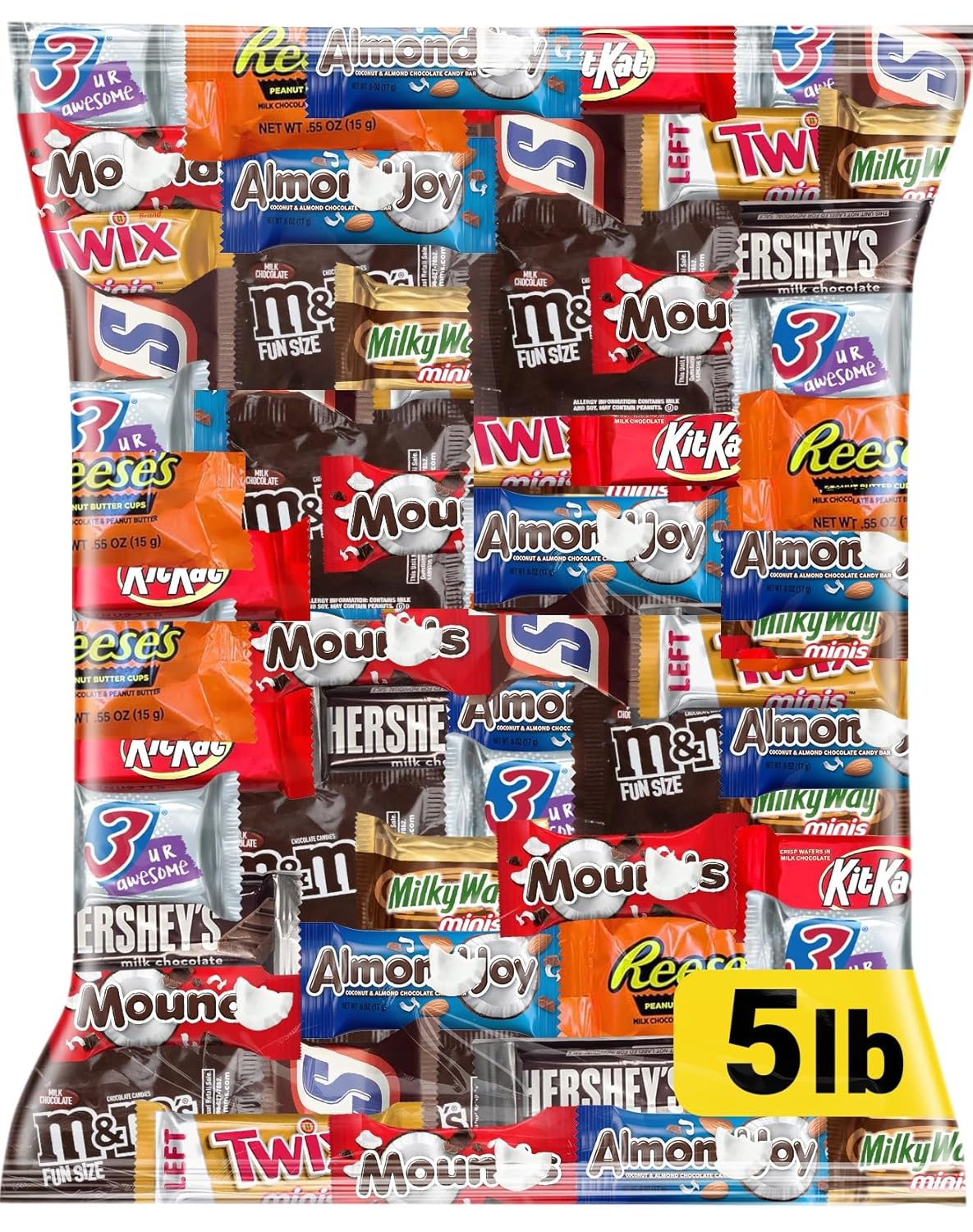 Chocolate Assorted Bulk Candy Variety Pack 5lb - Mini Chocolate Bars, Milk & Dark Chocolate Mix - Individually Wrapped Bulk Candy for Office Snacks, Party Favors and Bags