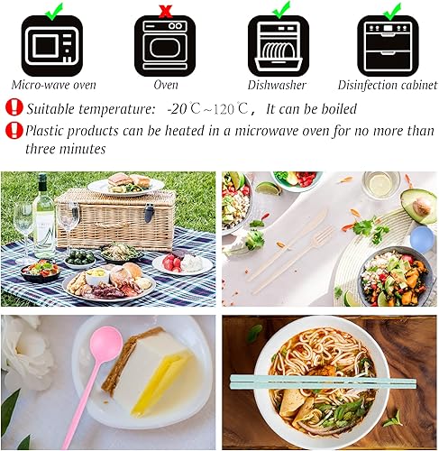 Miniatura 4 de 4 juegos de utensilios de viaje con estuche, juego de utensilios reutilizables con estuche, palillos de viaje de paja de trigo, cuchillo cuchara y