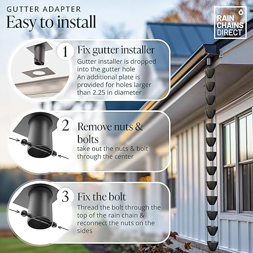 Miniatura 5 de Rain Chains Direct - AdaptadorInstalador de Canalones de Cadena de Lluvia en Aluminio con Revestimiento de Pintura Electrostática Negra