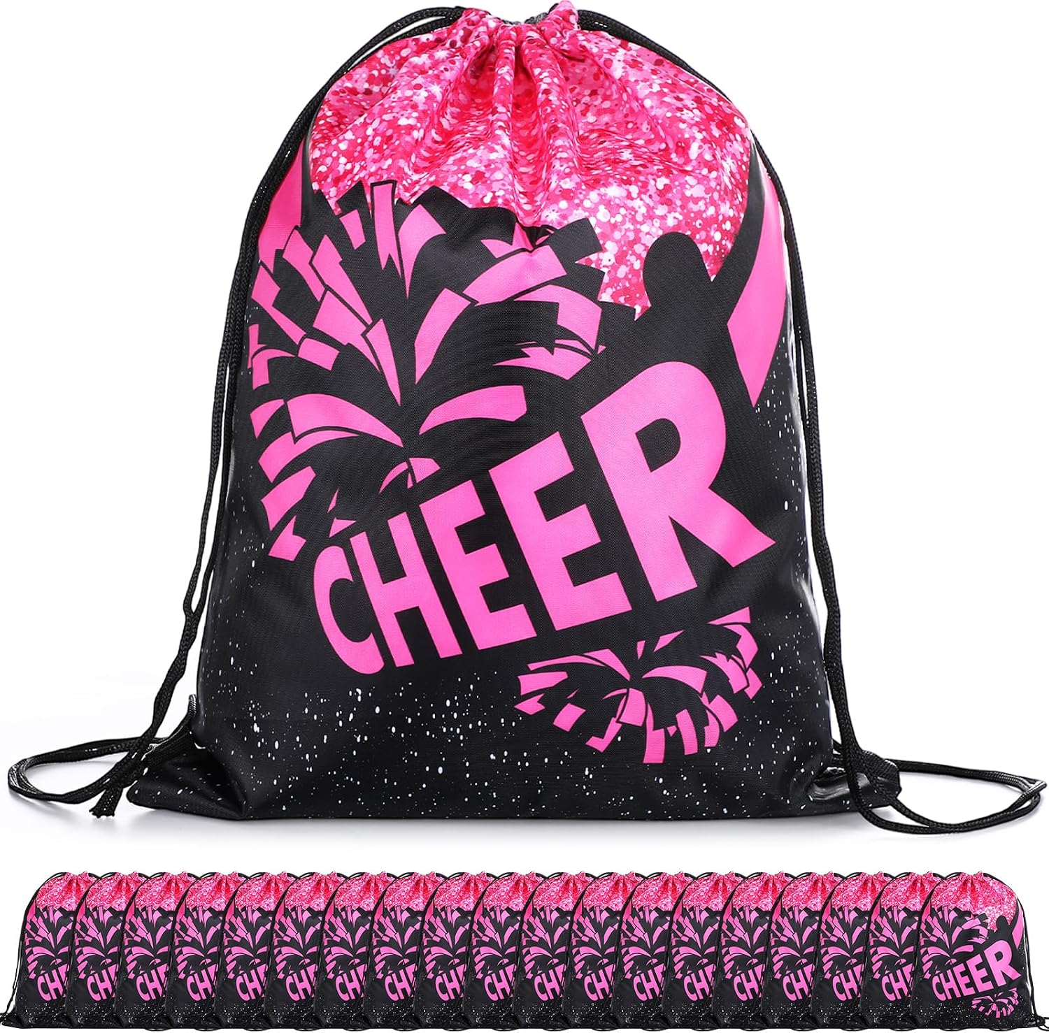 SATINIOR 20 Pcs Cheer Bags Bulk, Cheer Drawstring Backpacks,Hot Pink