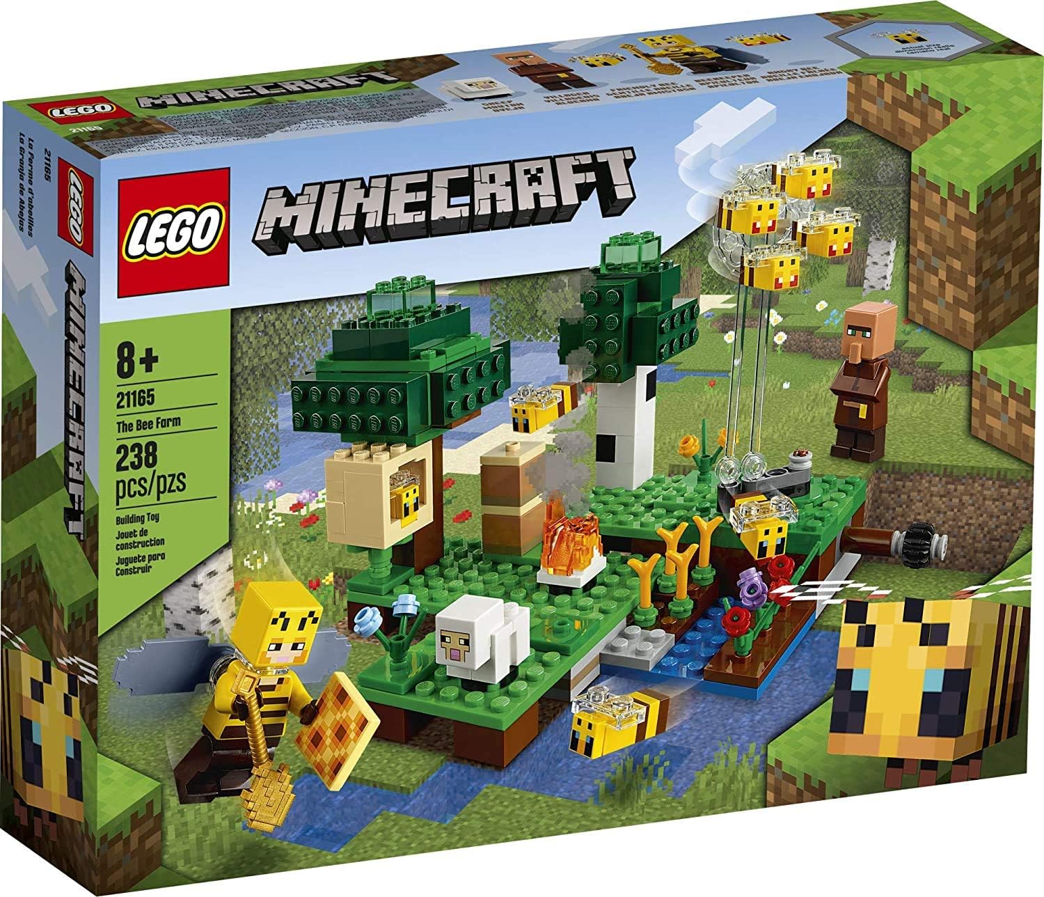 Minecraft The Bee Farm 21165 Minecraft Building Action Toy with a Beekeeper, Plus Cool Bee and Sheep Figures, New 2021 (238 Pieces),Multicolor