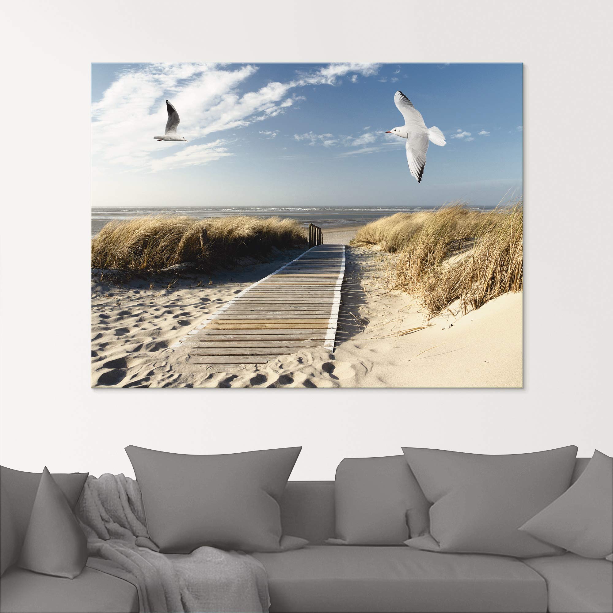 ARTland Wanddeko Glasbilder Wandbild Glas Bild einteilig 30x60 cm Hochformat Strand Meer Nordsee Küste Möwen Himmel Steg Natur Landschaft Dünen T9NJ