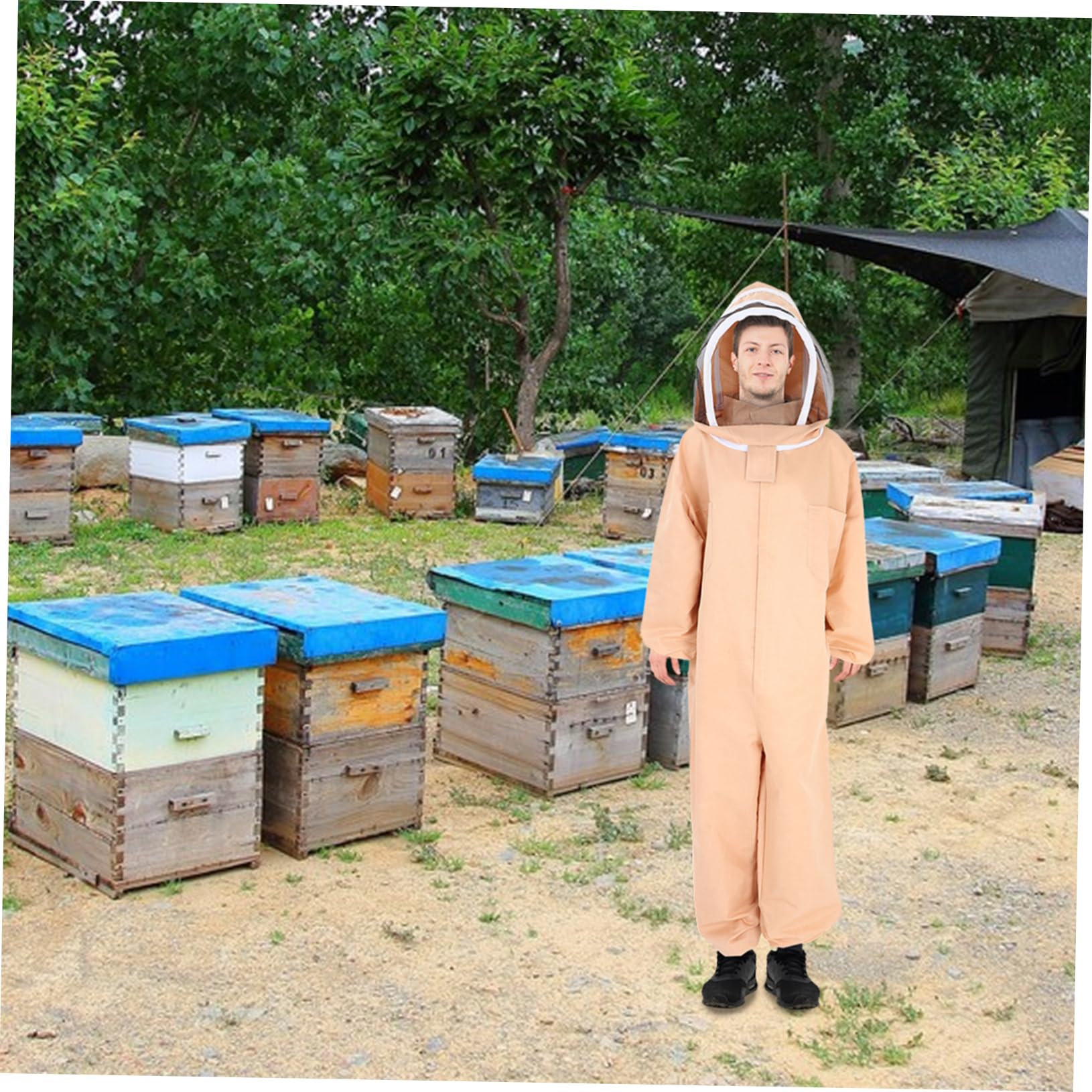 Tuta Apicoltura Xxl in Misto Cotone Khaki con Maschera | Protezione Completa e Copertura Integrale, per Ispezioni Alveari e Raccolta del Nettare, 660g
