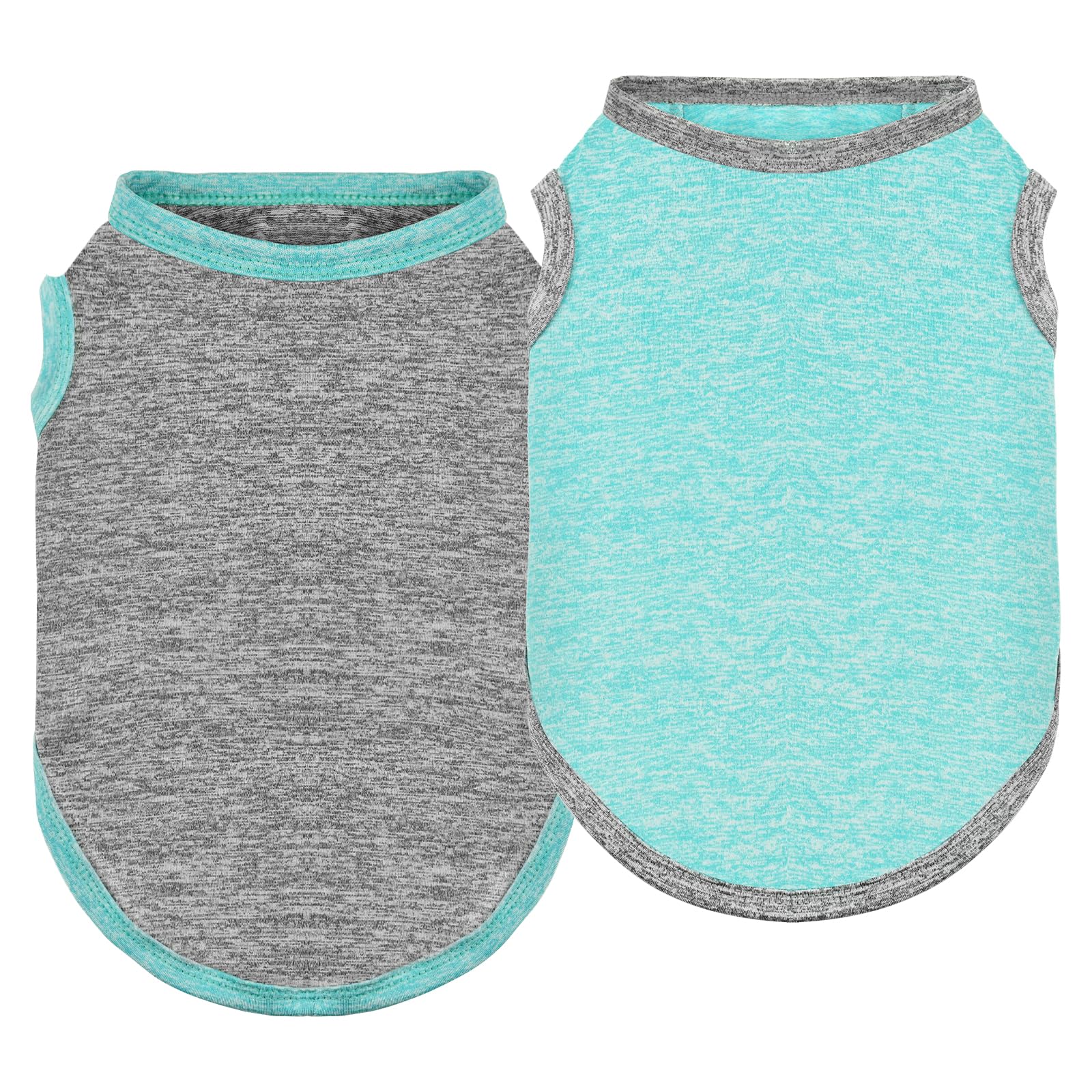 LyssKMK 2PCS Summer Dog Tank Top Puppy Quick Dry Sleeveless Vest Stretchy Cotton Dog Shirt Outfits for Small Middle Large Size Dog (Cyan+Gery) S