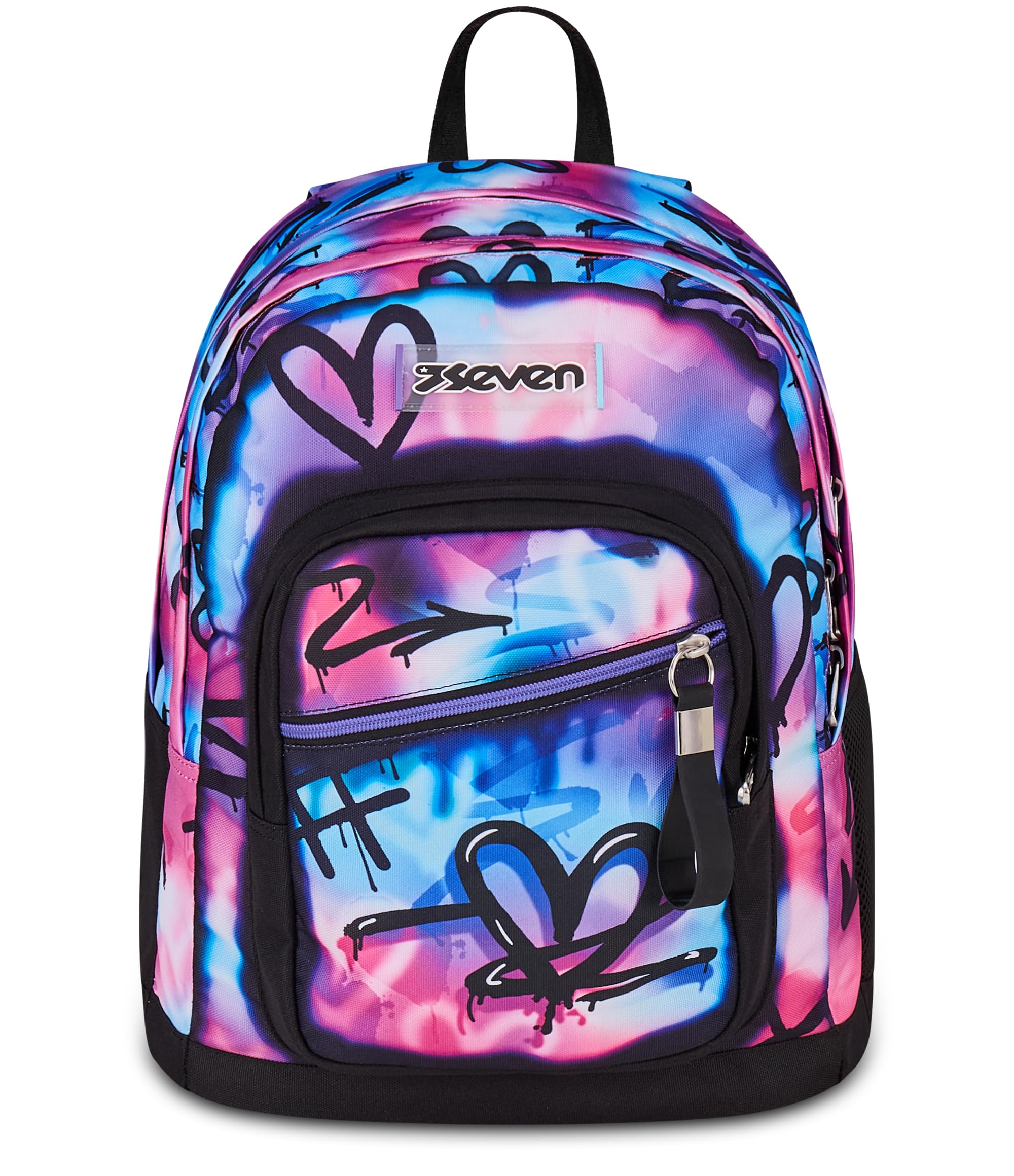 Seven Zaino New Fit, Doppio Scomparto, Tasca Porta Borraccia, Scuola e Tempo Libero, Purple Flare, Bambine e Ragazze, rosa/nero