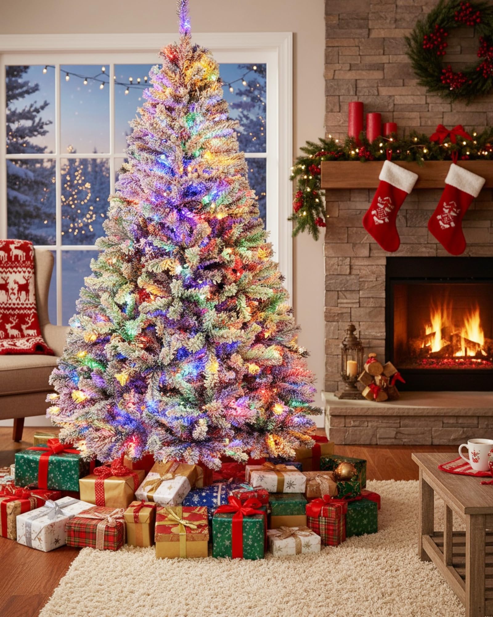 Himimi 180cm Árbol de Navidad Artificial con Iluminación, 250 Leds RGB, 8 Modos de Iluminación, Árbol de Navidad Artificial con Nieve, 1000 Ramas PVC, Decoración Navideña para Casa Oficina(Blanco)