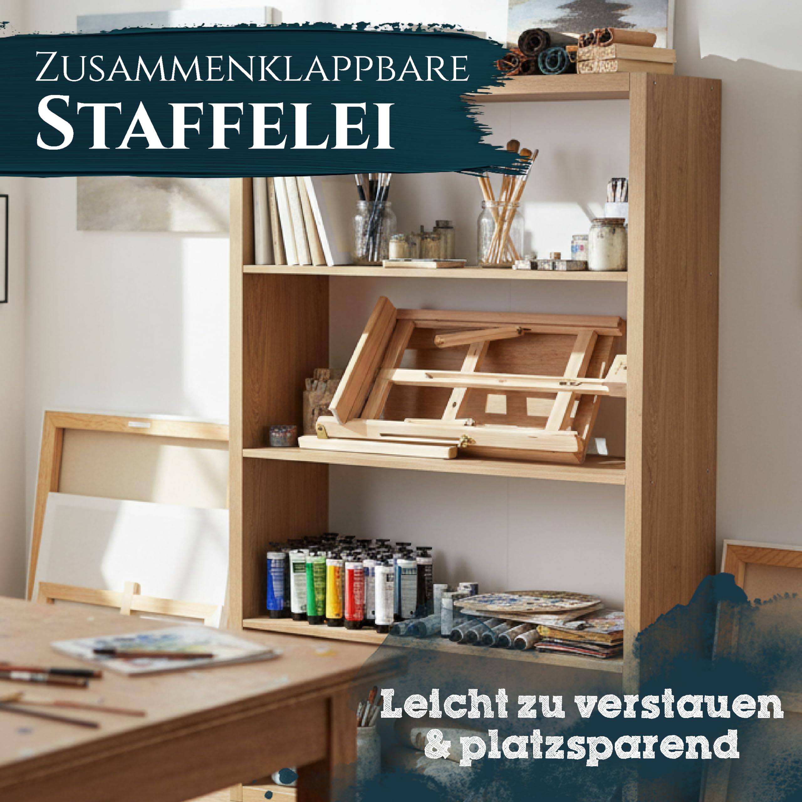 Artina Tischstaffelei Kinder für Leinwände bis 45 cm Sydney – Leinwand Staffelei Holz Sitzstaffelei 27 x 27 x 60 cm Stabile Malstaffelei – Neigungswinkel verstellbar alle Maltechniken geeignet