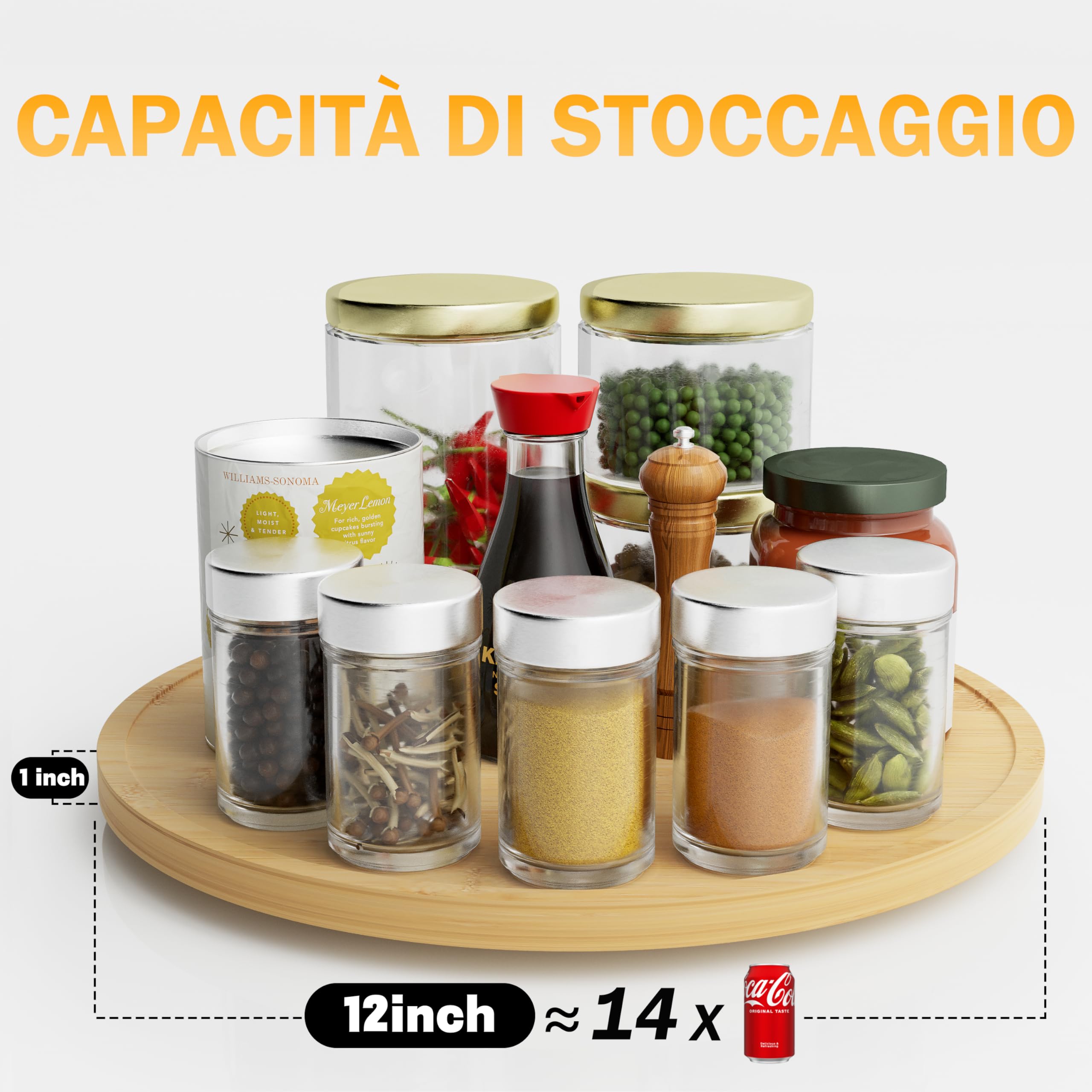Homeryas Bambù Organizer Girevole, Portaspezie Girevole, Per Cucina Vassoi Girevoli Vassoio Girevole Portaoggetti Girevole Portaspezie Vassoio Portaoggetti Per Spezie, Frutta, Snack - 30cm - Bambù