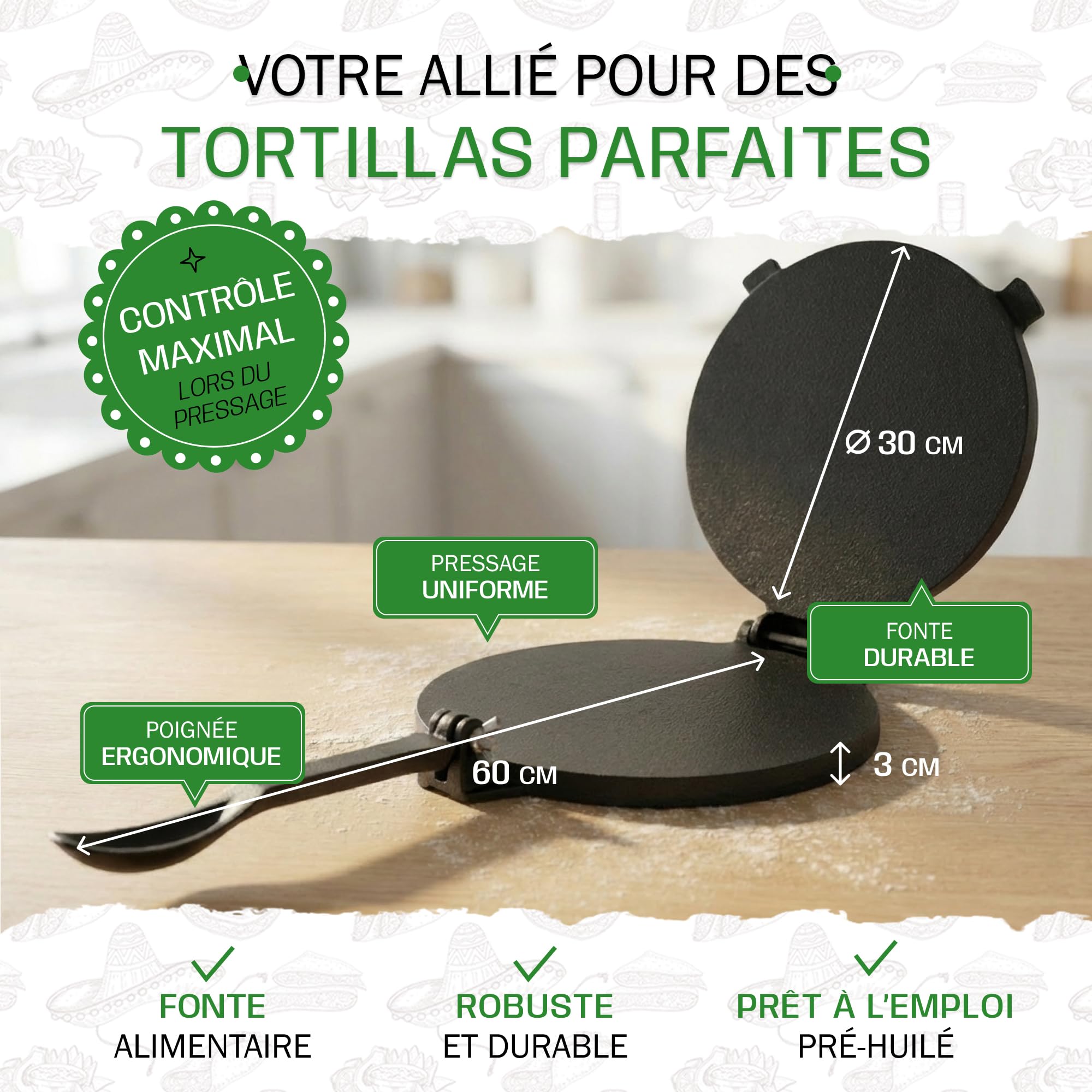Tortillada - Tortillas de première qualité en fonte avec recettes (30 cm)