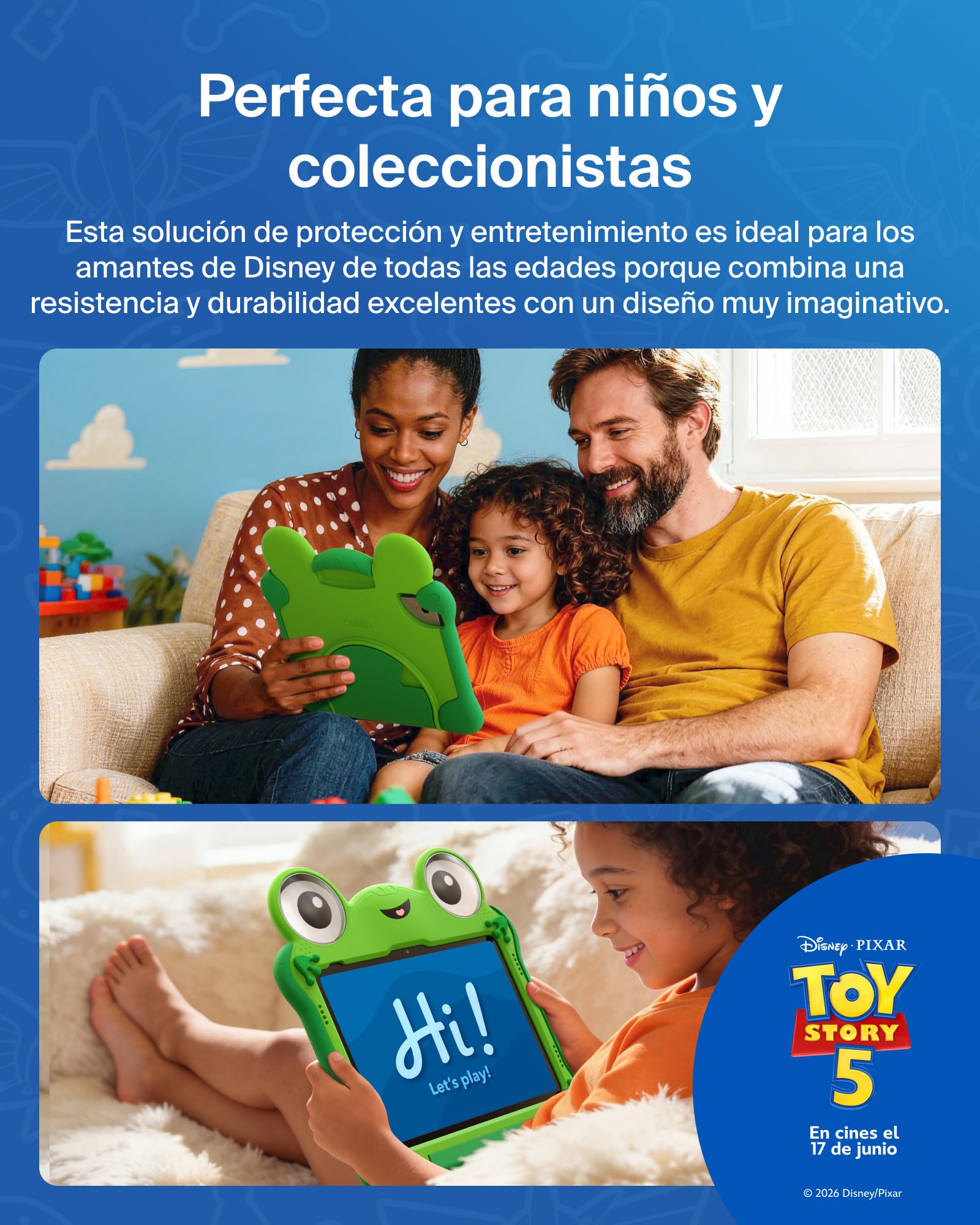 Belkin Disney y Pixar Toy Story 5 Funda Inspirada en Lilypad, Funda iPad A16 11.ª Gen 2025 11" y 10. ª Gen 2022 10,9" No Tóxica, Antigolpes con Asa y Soporte, Carcasa Protectora Trasera Resistente