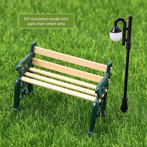 Miniatura 2 de 2 juegos de muebles de casa de muñecas 112 en miniatura, banco de parque, farol de calle, poste de hadas, adorno de jardín, decoración de casa de