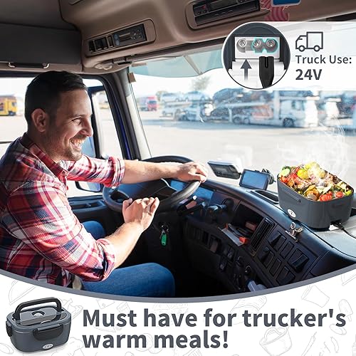 Miniatura 5 de Vingud Lonchera Eléctrica para Adultos, Lonchera Calentada con 2 Contenedores de Acero Inoxidable, 1.5L Calentador de Alimentos Portátil de 80W para