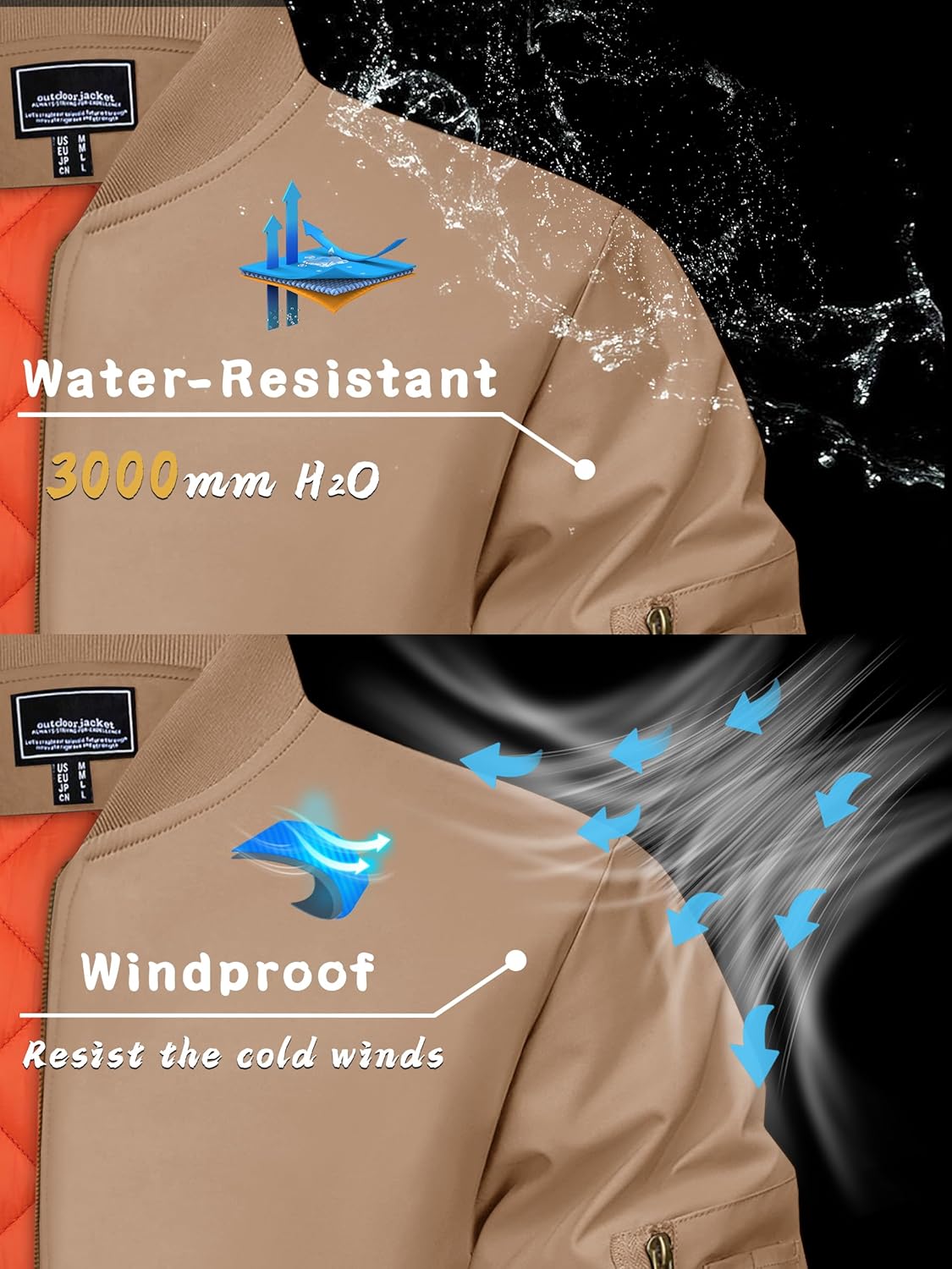 KEFITEVD Bomber Jacket Men Winter Coats Full Zip Windbreaker Mens Jackets Casual Work Coats - Image 4