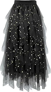 Tulle Skirts for Women A Line Fairy Tiered Skirt Midi Length High Elasti...