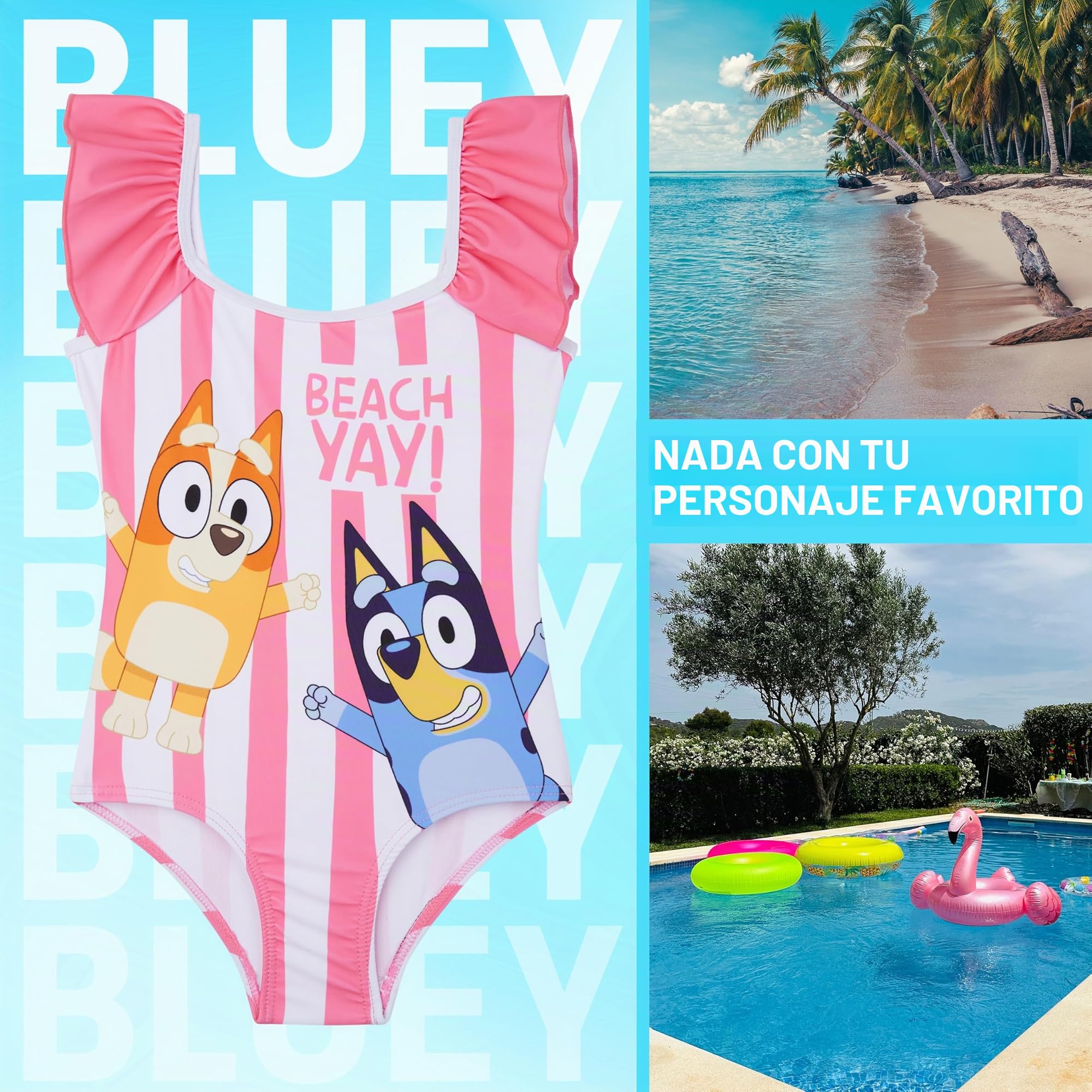 Paw Patrol Skye Everest | Bluey y Bingo Bañador Niña Una Pieza con Volantes, UPF 50+, Traje de Baño para Piscina y Playa Verano